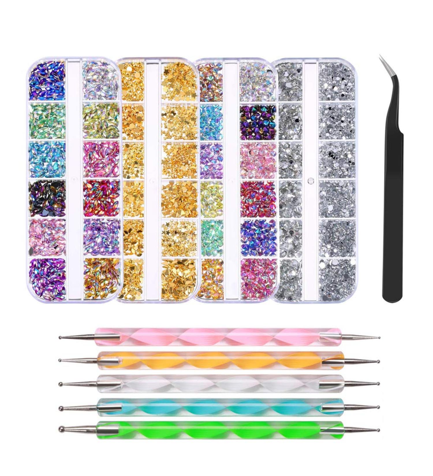 FOCCTS Nail Art Stones & Dotting Tools - 3D Glitter Nail Decoration Set for Stunning Nail Designs & Accessories - Buy Online on GoSupps.com