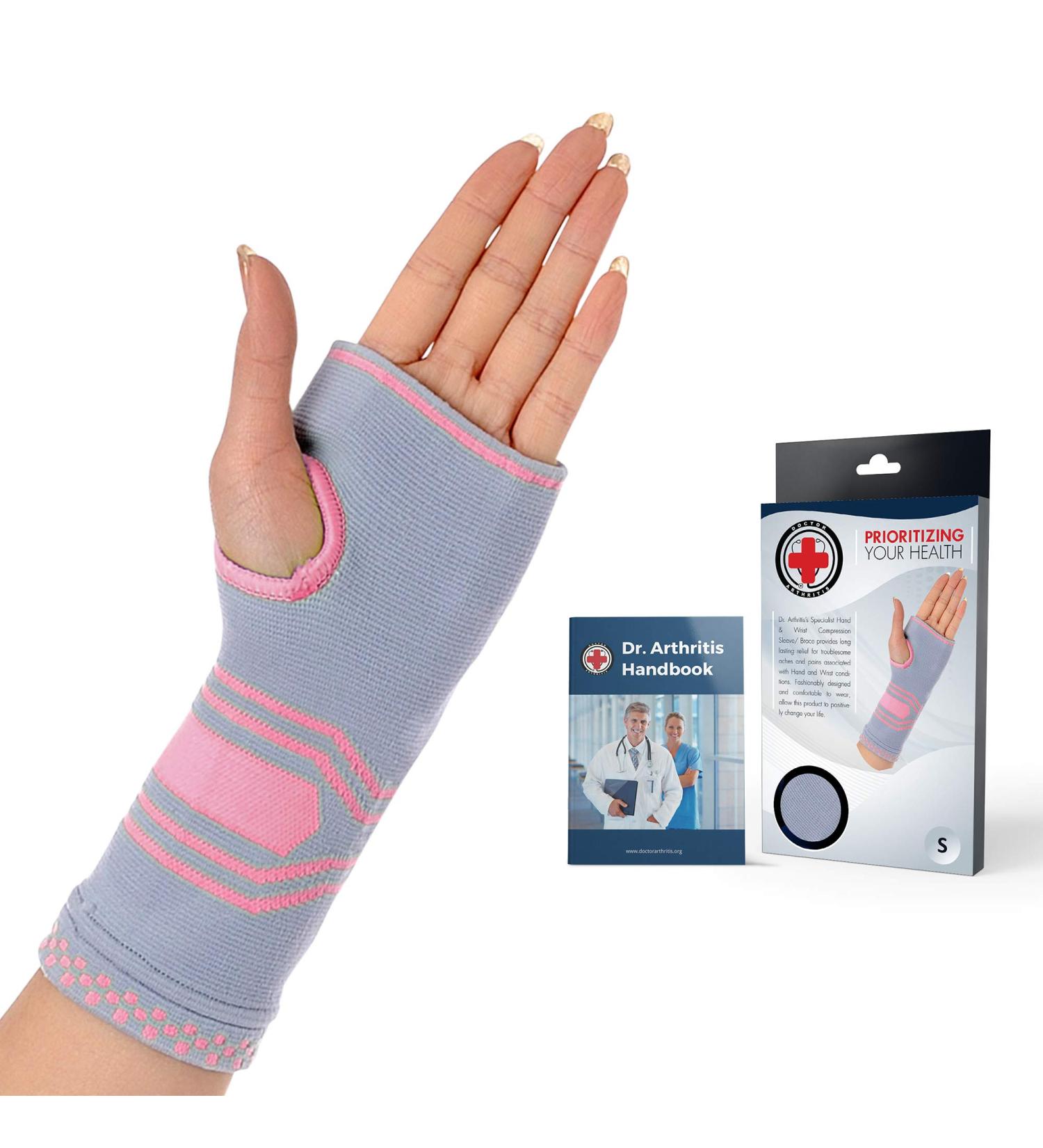 Dr. Arthritis Wrist & Hand Compression Sleeve with Gel Pad - Medium Pink/Grey (Pack of 1) - Buy Online on GoSupps.com