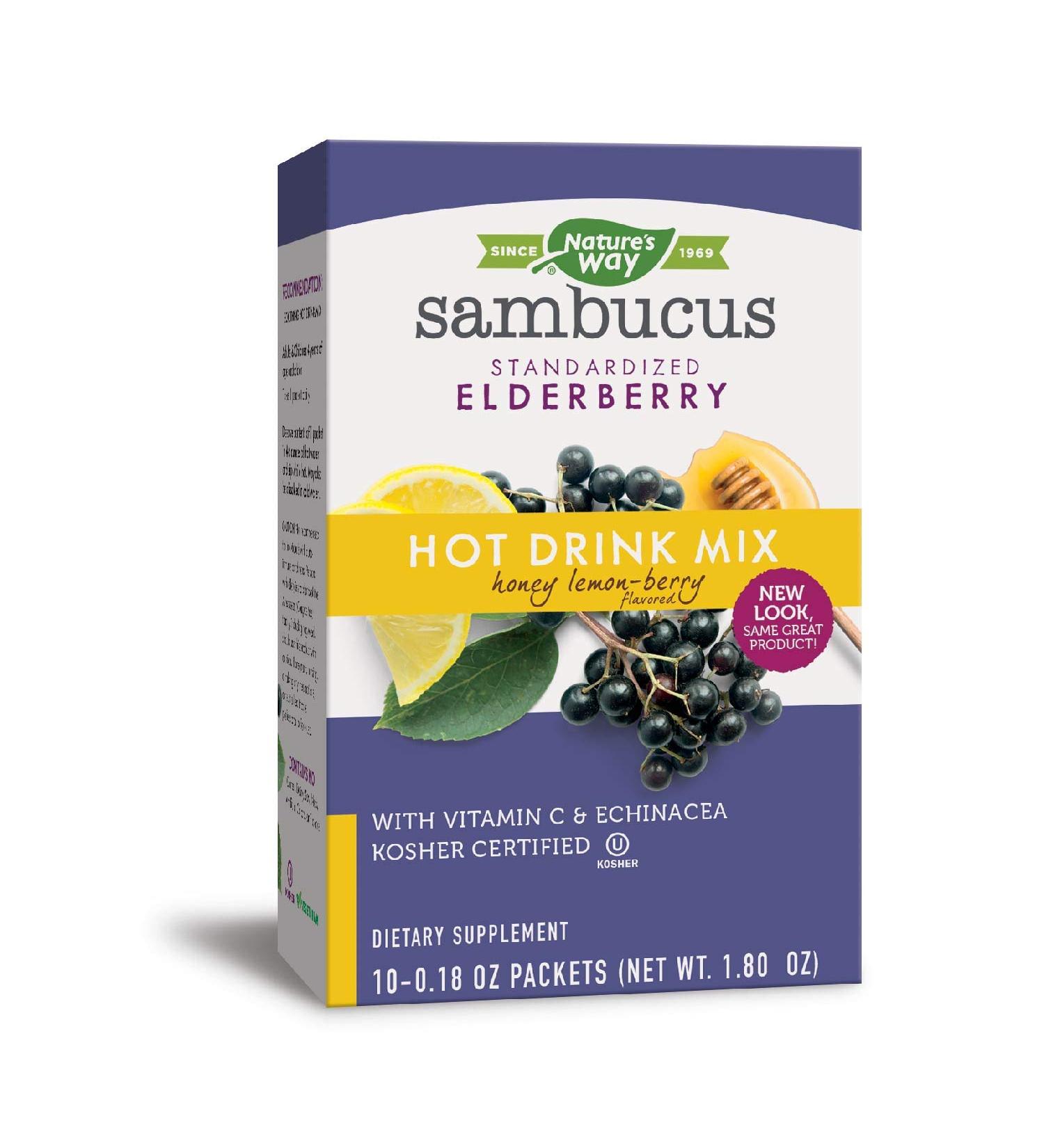 Nature's Way Sambucus Elderberry Hot Drink Mix with Vitamin C & Echinacea - 10 Count - Buy Online on GoSupps.com