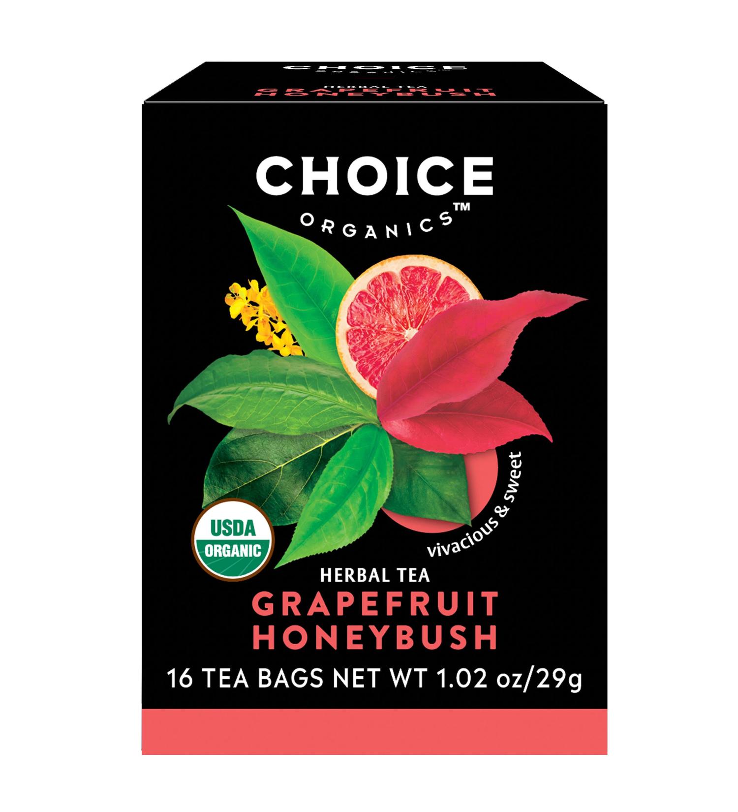 Choice Organic Teas Grapefruit Honeybush Herbal Tea - Caffeine Free, 16 Bags (1.02 oz) - Buy Online on GoSupps.com