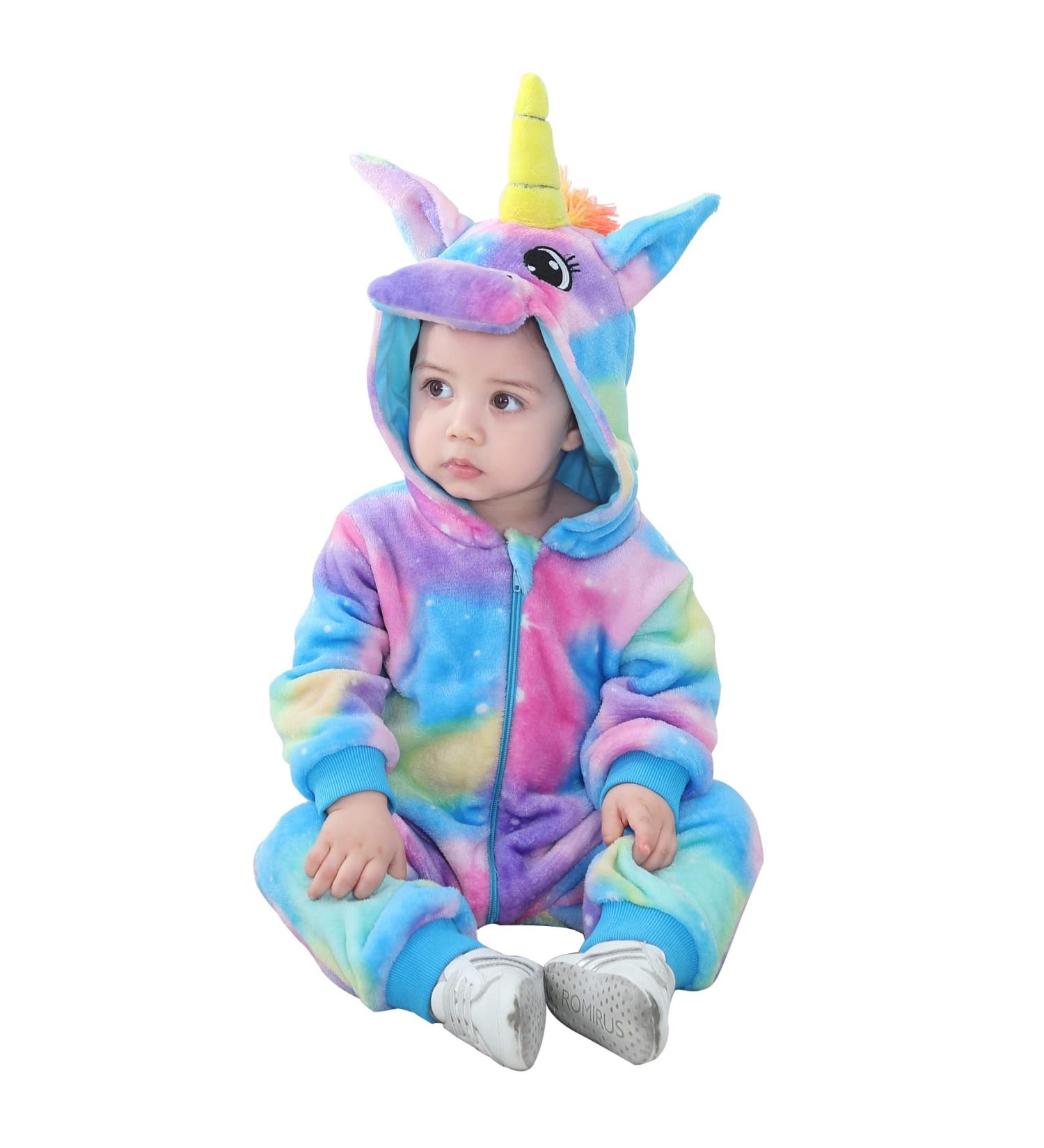 Doladola Baby Unicorn Flannel Hooded Romper | Toddler's Jumpsuit | Infant Outfit 2-3 Years | Multicolor - Buy Online on GoSupps.com