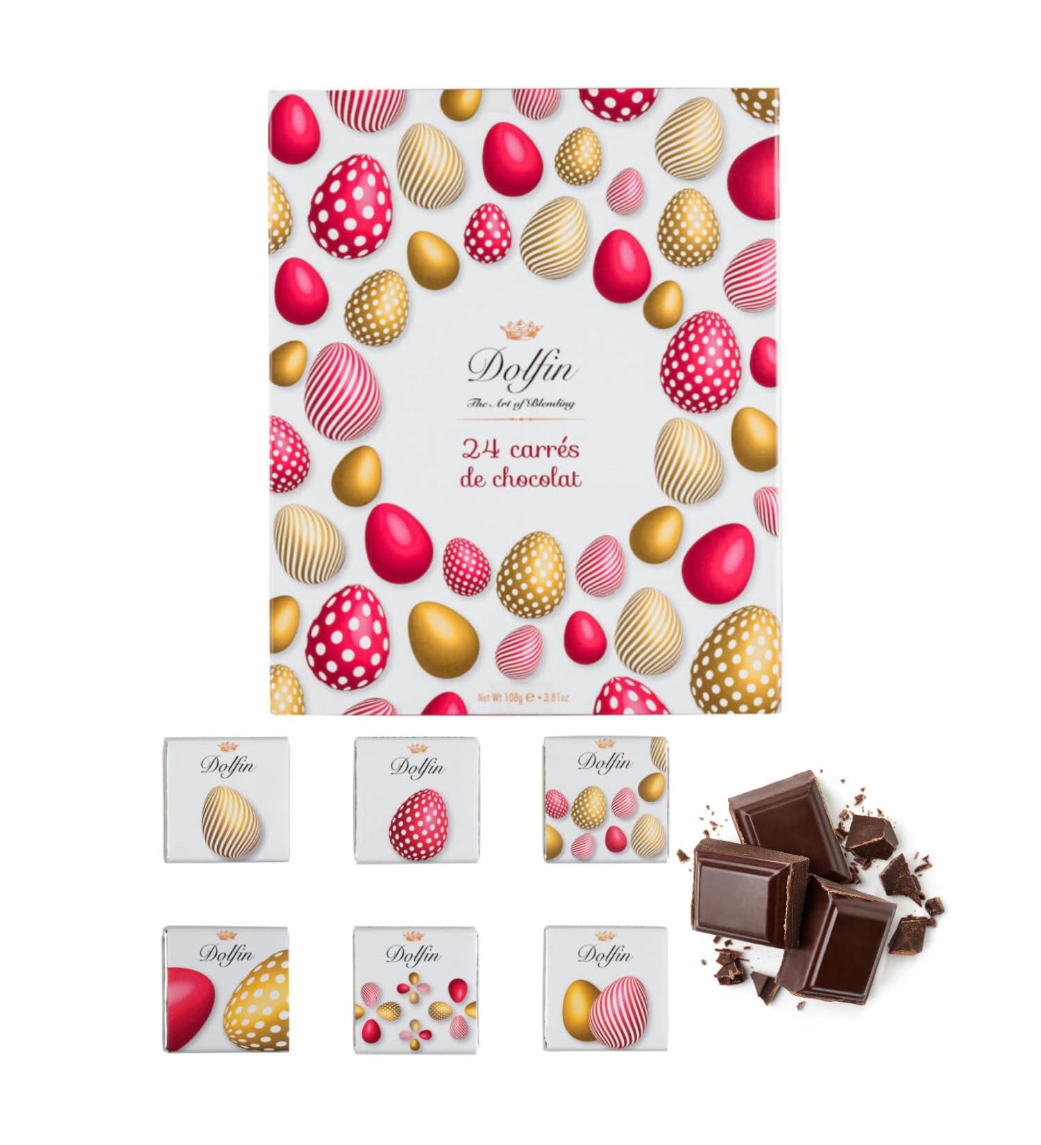 Dolfin | 24 Carr P ques Chocolat Lait & Fondant | Chocolats Bo te Cadeau en 6 Saveurs Diff rentes - 1 x 108 Gr - Buy Online on GoSupps.com