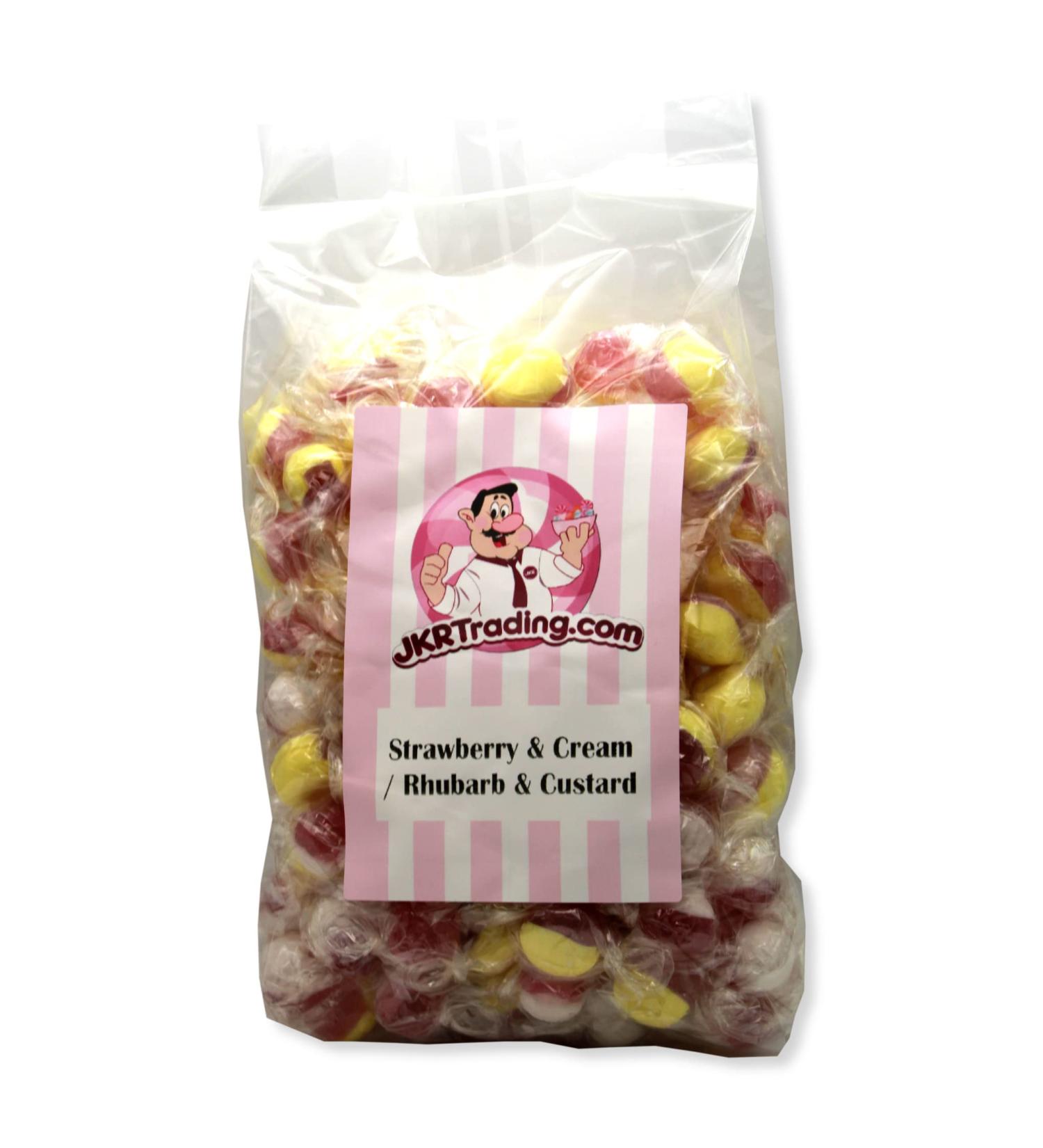 Rhubarb And Custard Strawberry And Cream Wrapped 1KG Bag