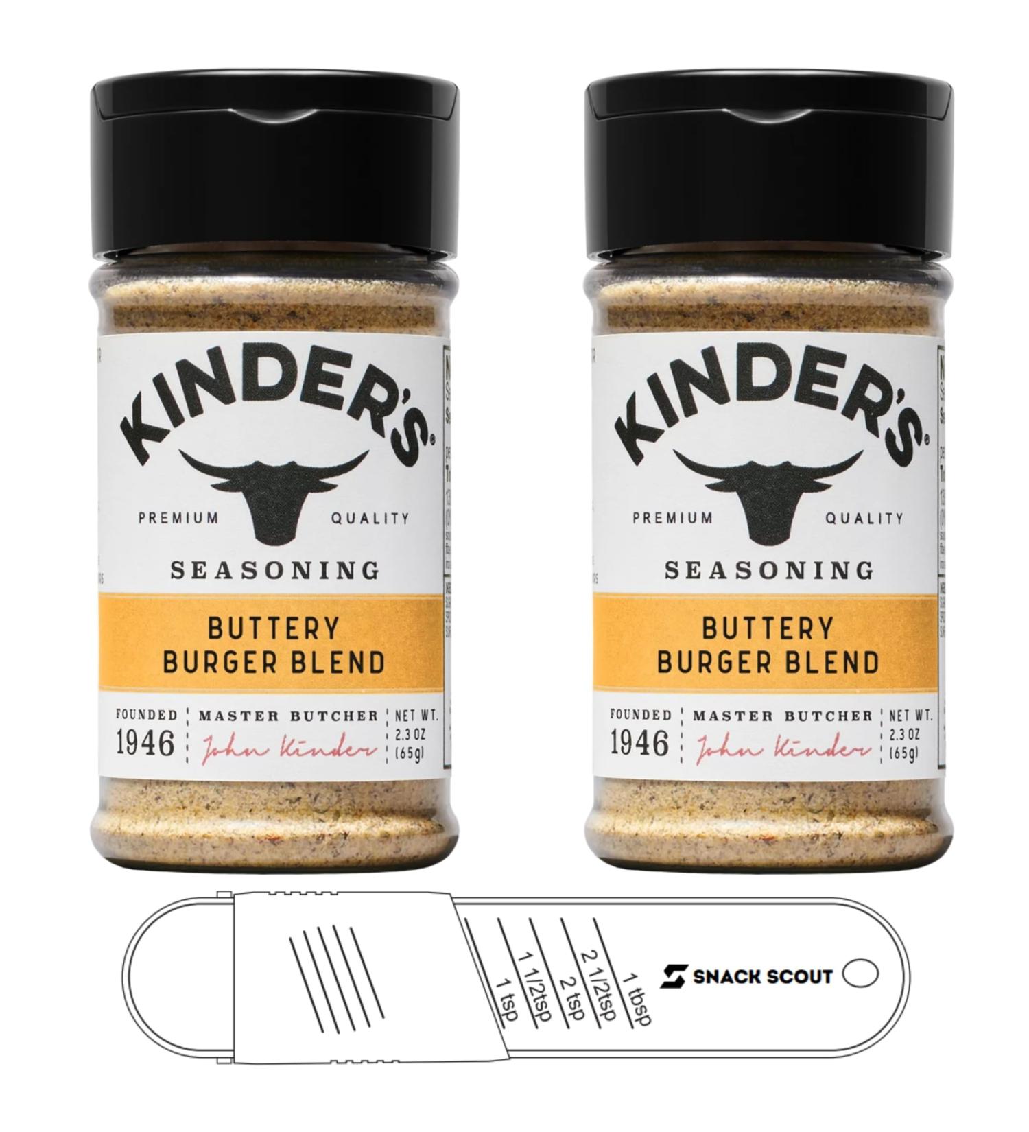Kinder's Buttery Burger Blend Seasoning 2.1 oz Pack of 2 Bundle With Snack Scout Adjustable Measuring Spoon - Buy Online on GoSupps.com