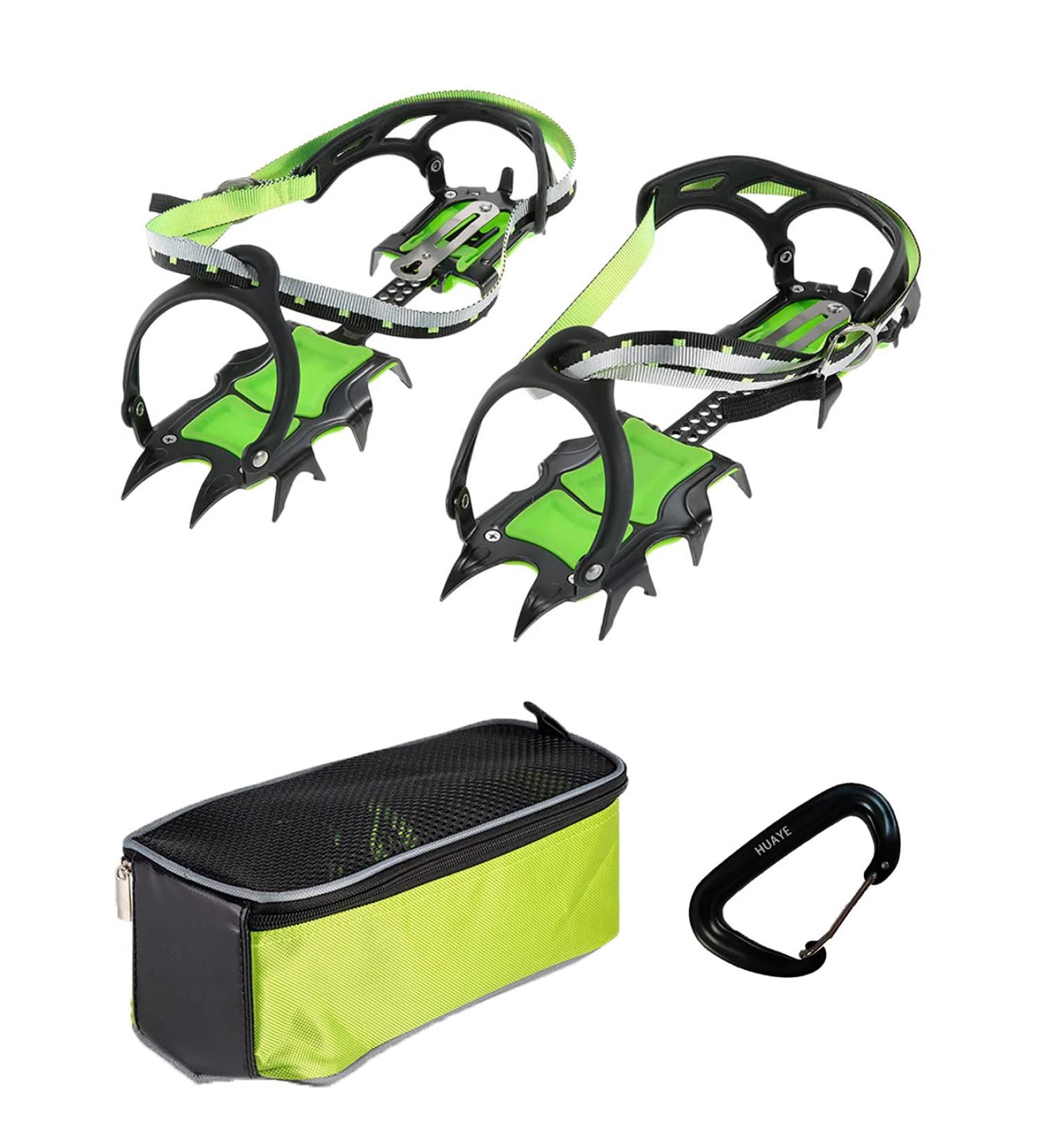HUAYE BRS 14 Teeth Ice Crampons with Carabiner for Snow Hiking - 2.5cm Spikes - Buy Online on GoSupps.com
