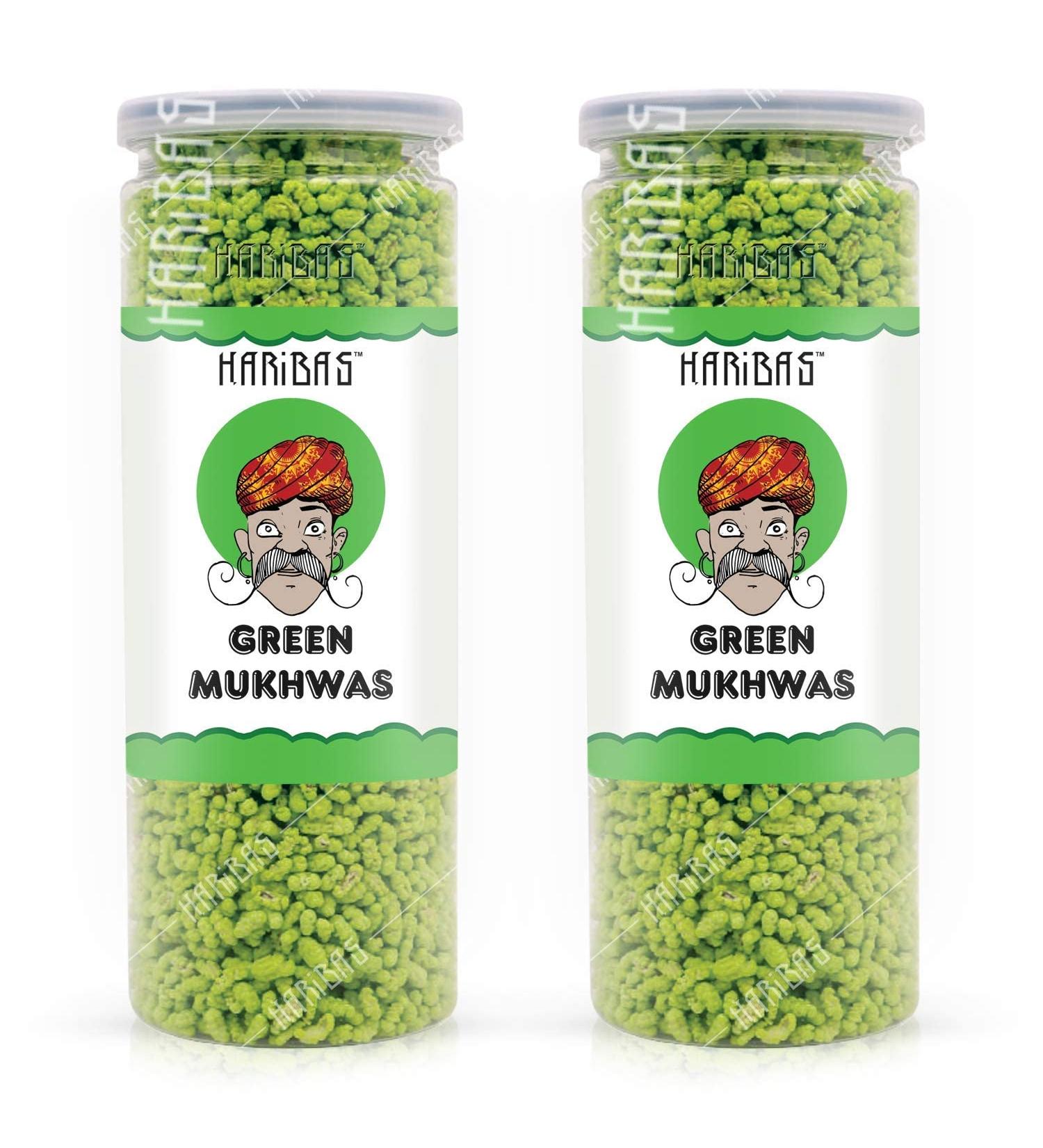 HARIBAS Green Mukhwas 200gm x 2 | Peppermint Coated Saunf Mouth Freshner (Mukhwas /Fennel Mouth After Meal and Drink Mukhwas Mouth Freshener)_Packing May Vary