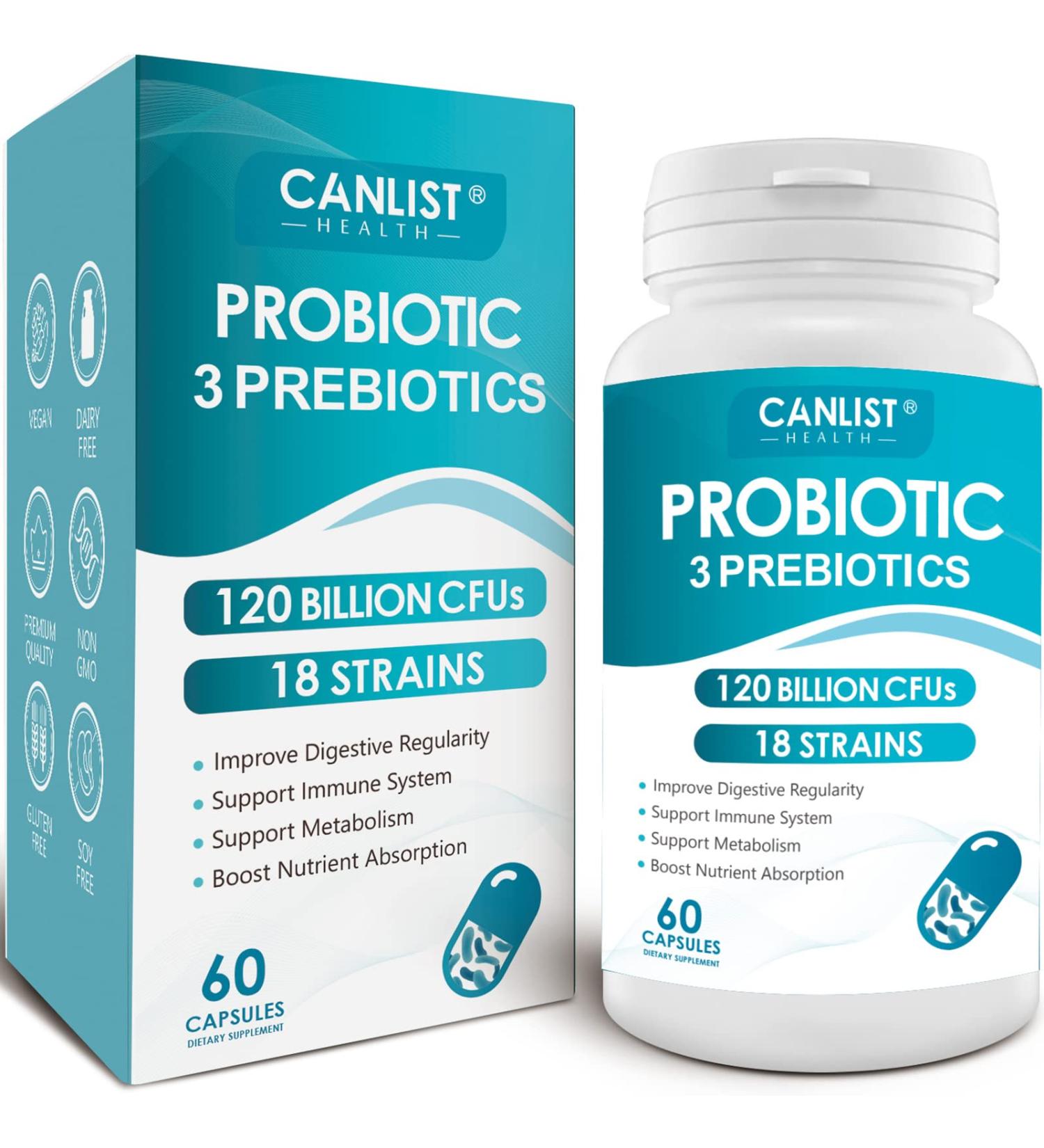 Probiotics 120 Billion CFUs 18 Strains 3 Prebiotics & Digestive Enzymes for Men Women,Digestive & Immune Support,Shelf Stable Non-GMO 60 Capsules - Buy Online on GoSupps.com