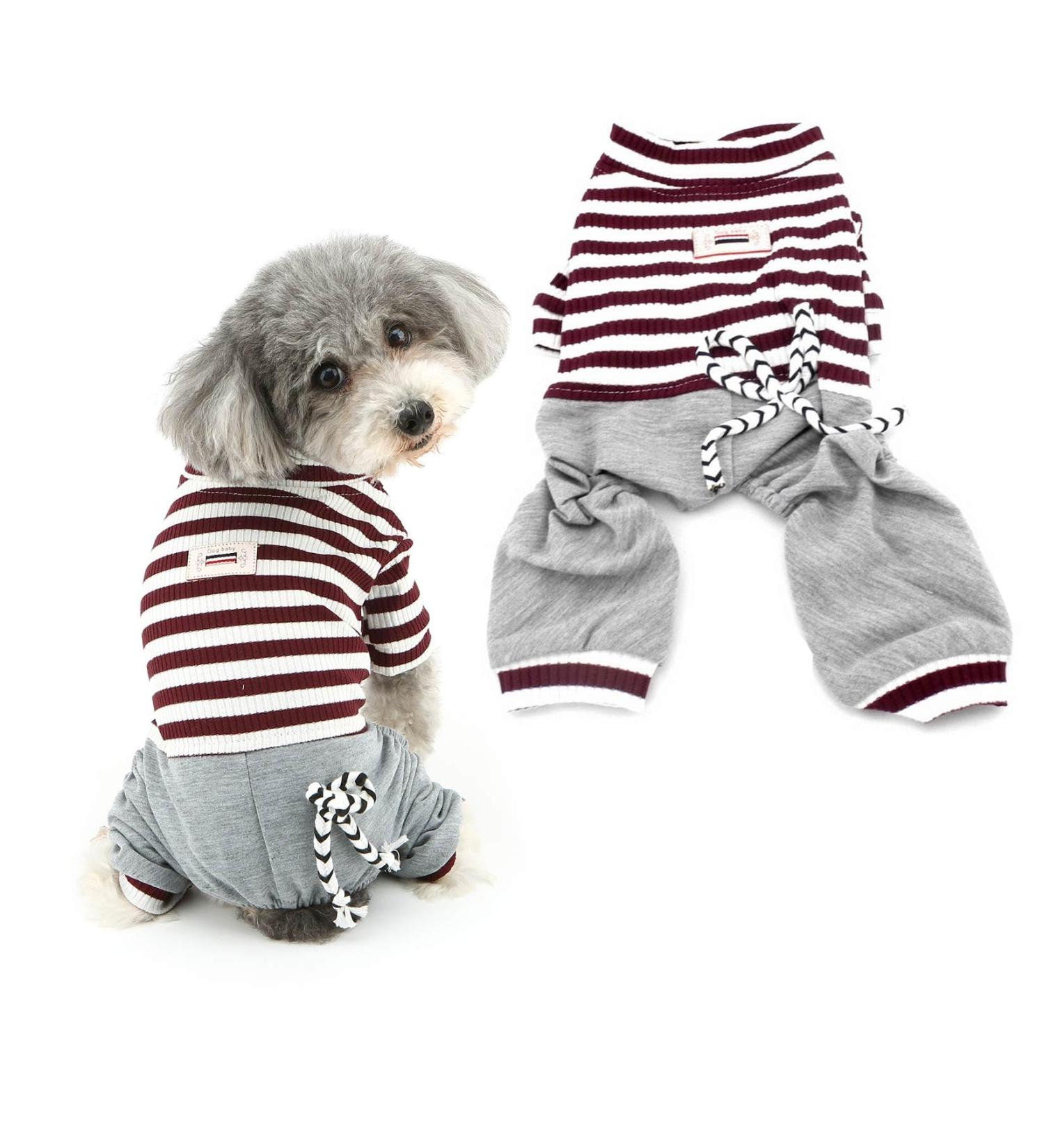 Ranphy Small Dog Stripe Jumpsuit Puppy Pajamas with Pant Comfy Cotton Pet Clothes Cat Apparel Pyjamas PJS Shirt Boys Winter Jammies Brown S S(Back: 20cm Chest: 32cm ) Style1 - Buy Online on GoSupps.com