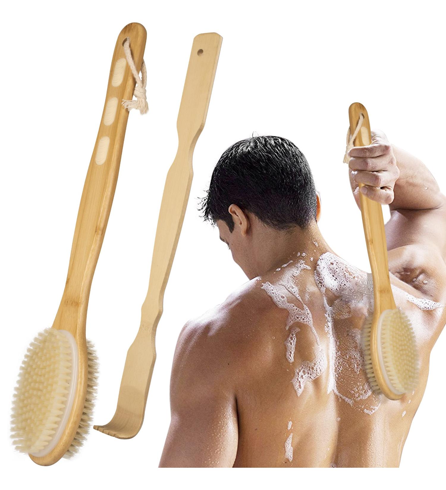 Long Handle Back Scrubber & Body Brush Set for Adults - Dual-Sided Wet/Dry Exfoliating Skin Care Tool - Buy Online on GoSupps.com