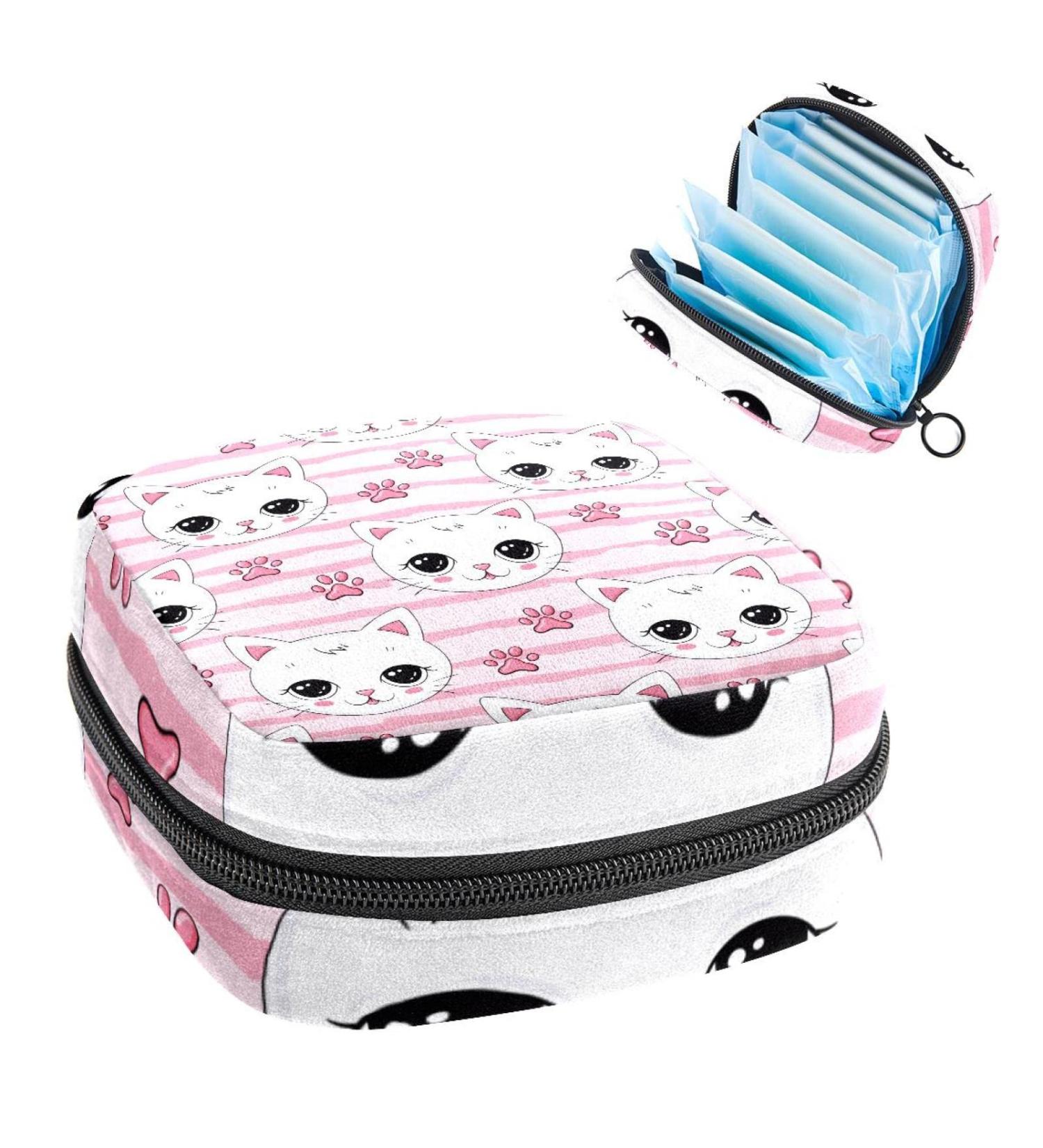 Cute Pink Cats Claw Stripe Pattern Sanitary Napkin Storage Bag - Portable Period Pouch for Women and Teens - Multi-Colored - Buy Online on GoSupps.com
