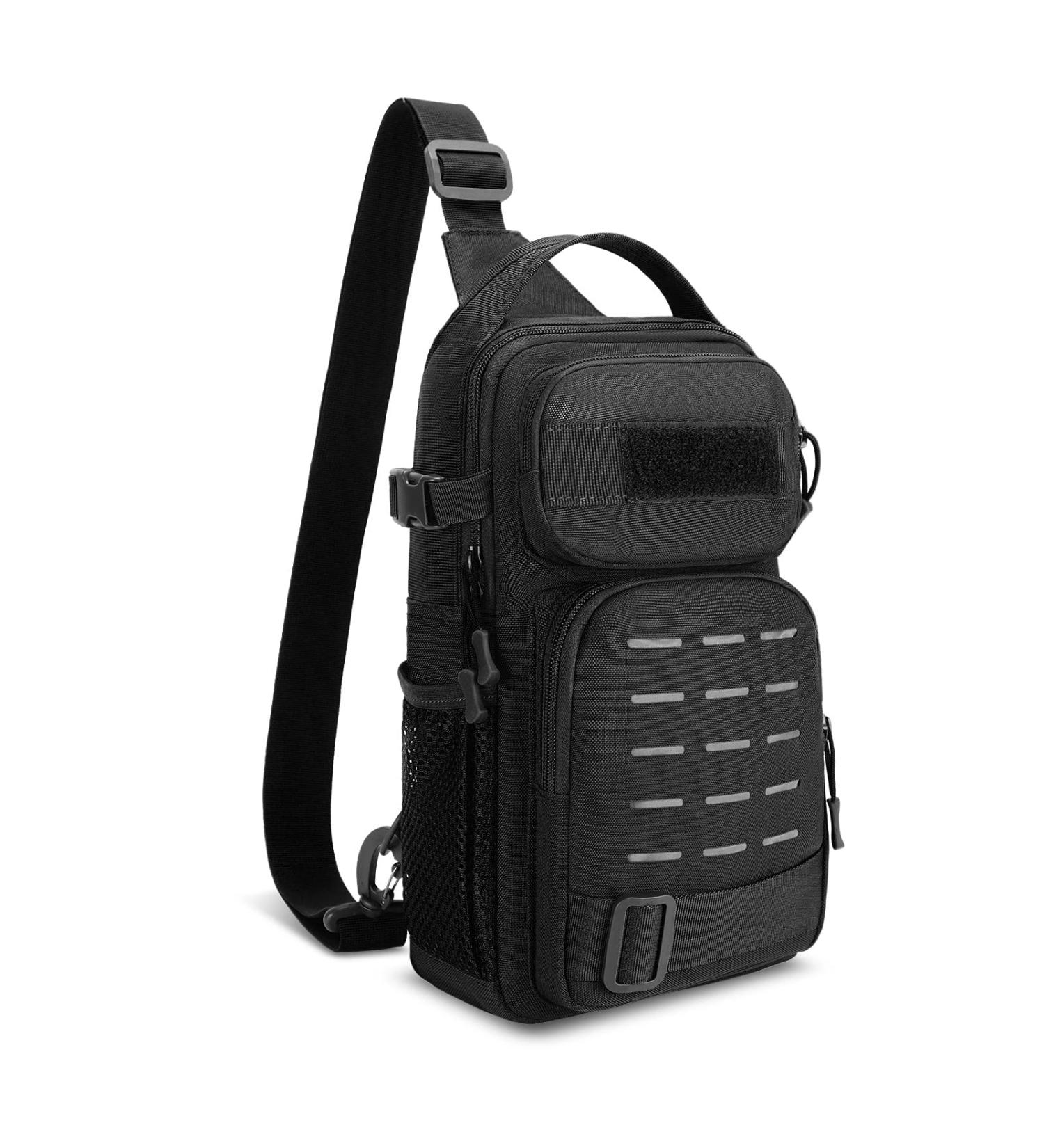 Enjohos Tactical Breast Pocket Shoulder Bag - Adjustable Sling Backpack for Men | Military Chest Pack for Outdoor Travel & Hiking - Black - Buy Online on GoSupps.com