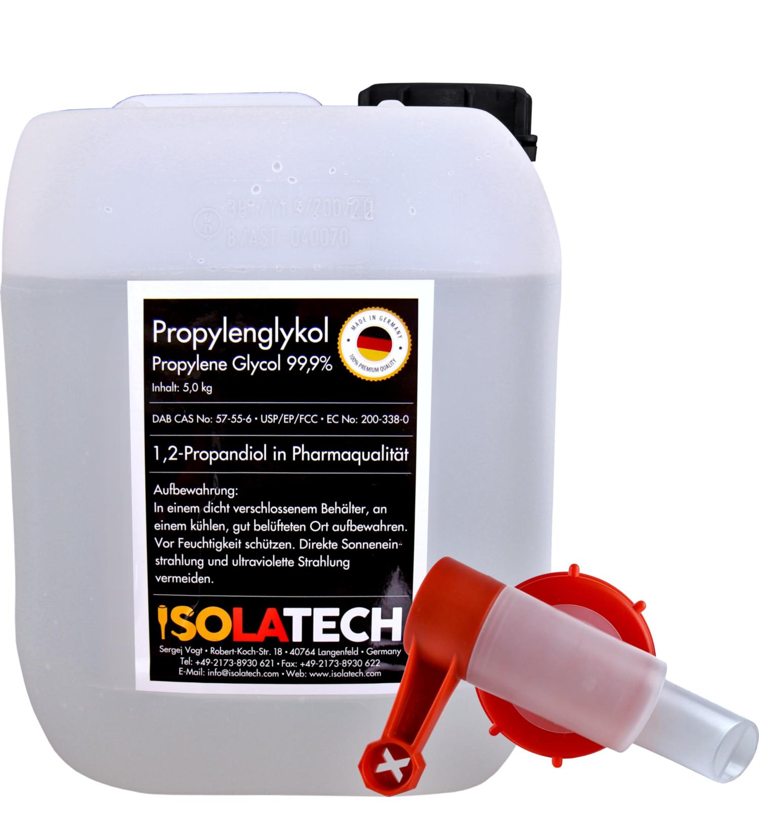  ISOLATECH ISOLATECH Propylene Glycol 5L 99.9% Pharmaceutical Grade | For Food & Cosmetics | Colorless Odorless | 1 2 Propanediol in a Can | With SABEU Fluxx Dispensing Tap - Buy Online on GoSupps.com