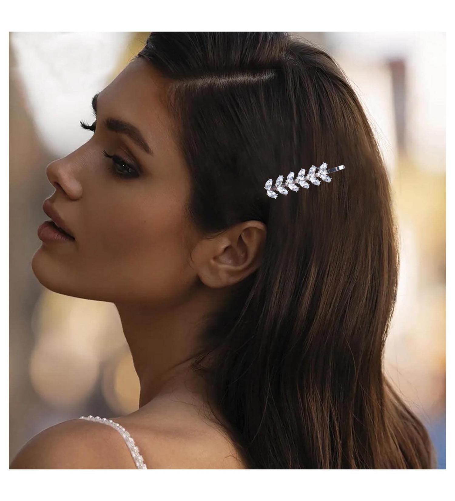 Inilbran Vintage Rhinestone Hair Clip Silver Crystal Wedding Hair Barrettes Vintage Crystal Leaf Hairpin Barrette Bling Cz Hair Pins Hairclip Decorative Bobby Pins Crystal Wedding Headpieces - Buy Online on GoSupps.com