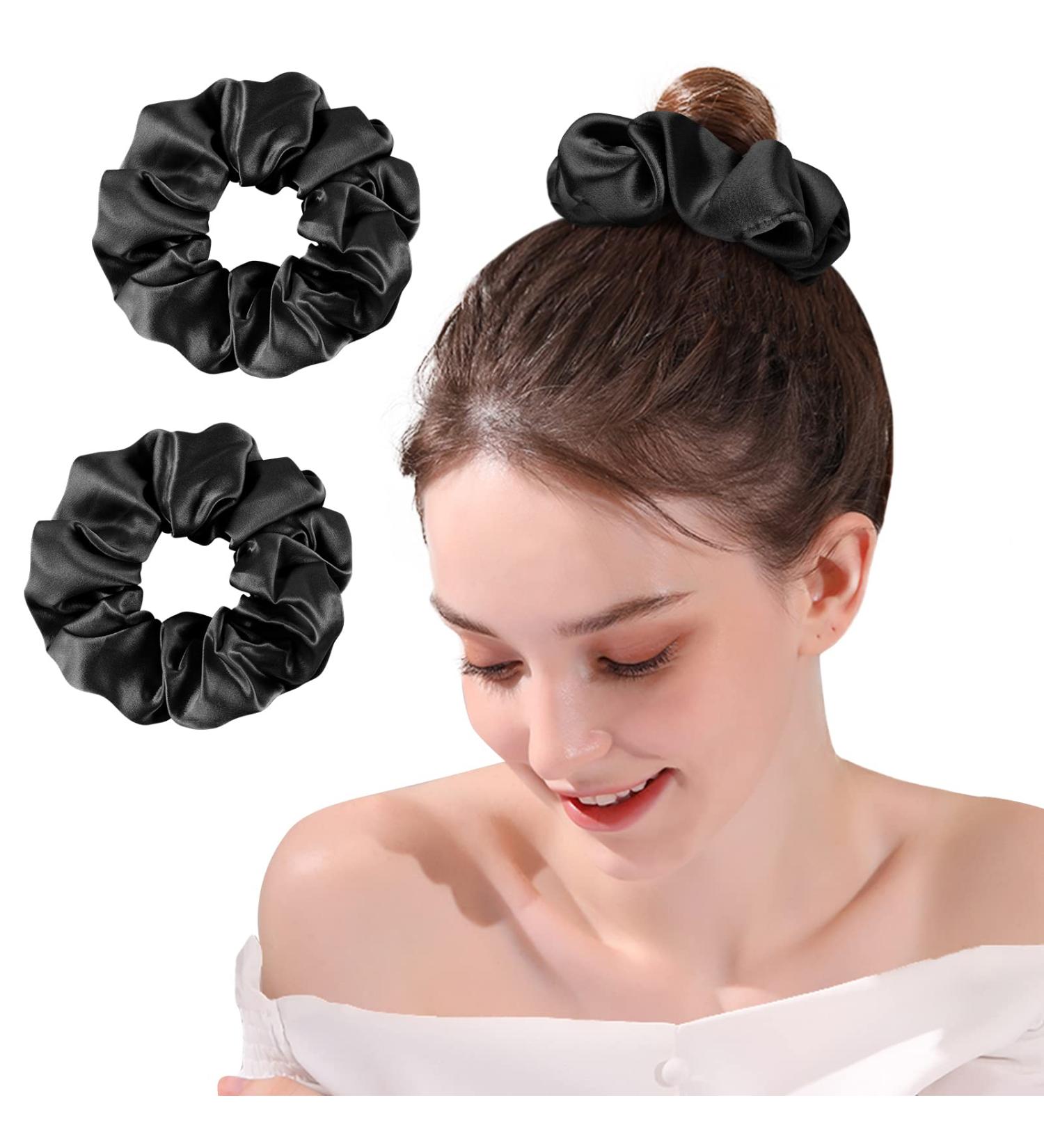 Olesilk 100% Silk Scrunchies - 2-Pack Black Hair Ties for Women & Girls | Premium Ponytail Holders - Buy Online on GoSupps.com