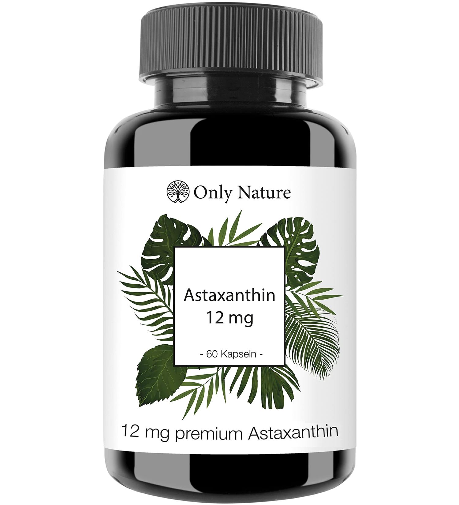 ONLY Nature Astaxanthin 12 mg with Vitamin E - 60 High-Dose Gel Caps No Additives Lab Tested Made in Germany - Buy Internationally - Buy Online on GoSupps.com