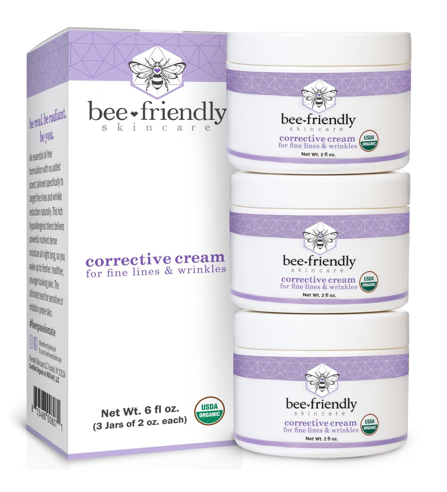 BeeFriendly Organic Corrective Cream USDA Certified Face Moisturizer Rich Revitalizing Night Cream For Sensitive Skin Aids With Fine Lines Wrinkles Crows Feet Eyes Face Neck 6 oz (3 Jars in box) 2 Ounce (Pack of 3) - Buy Online on GoSupps.com