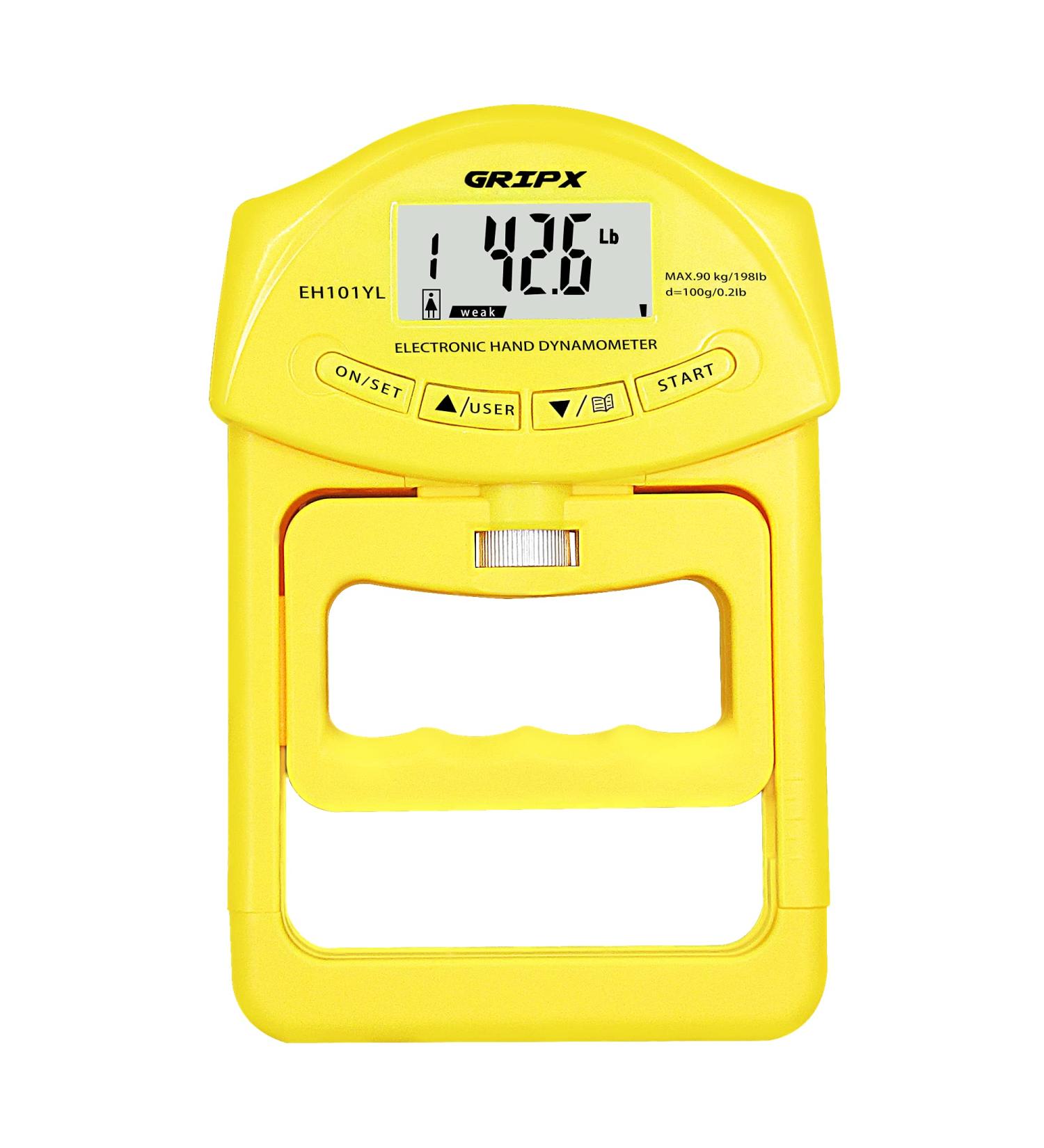 GRIPX Digital Hand Dynamometer - Automatic Grip Strength Meter | 198 lbs / 90 kg - Yellow | International Shipping - Buy Online on GoSupps.com