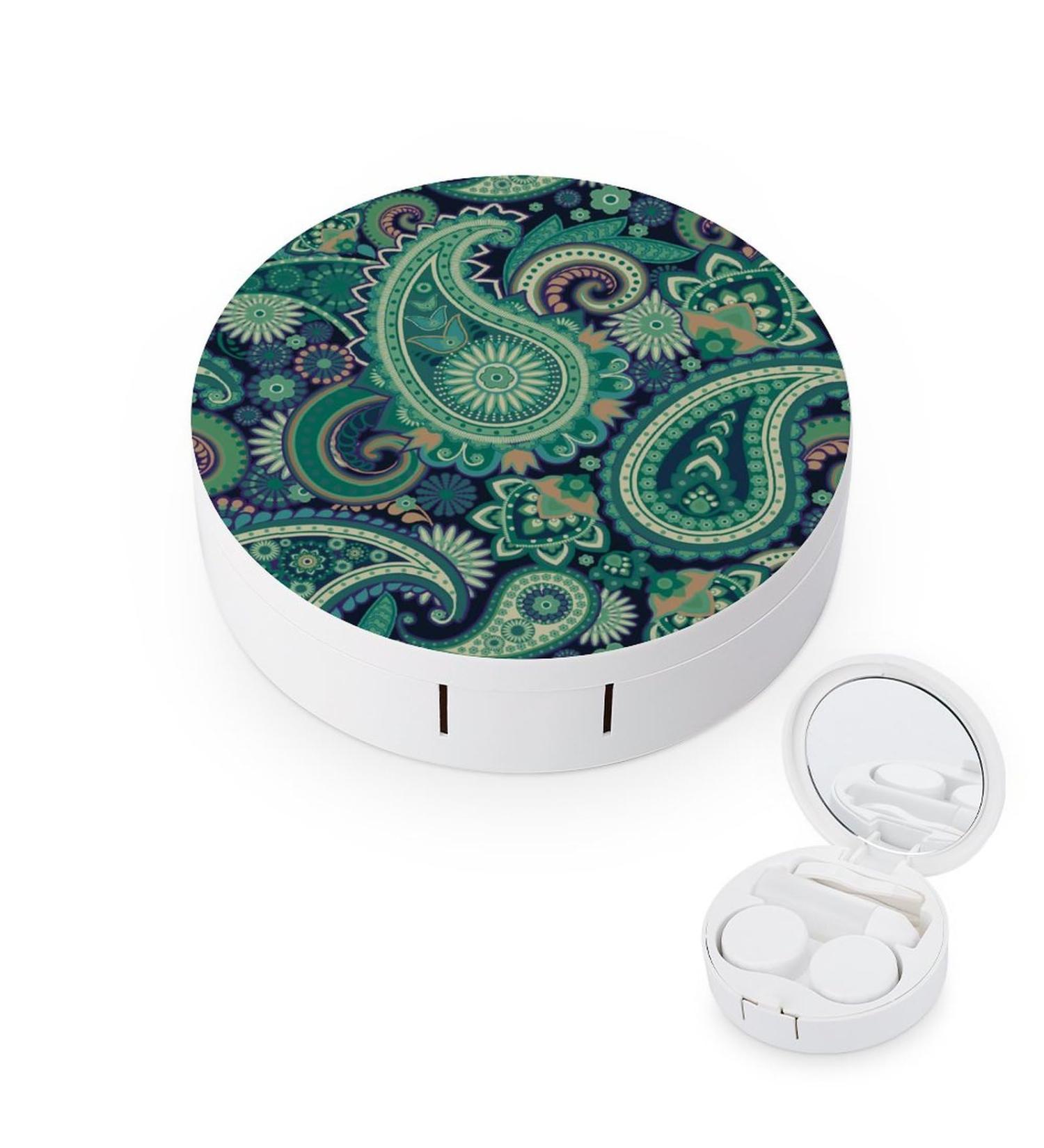 Green Paisley Contact Lens Case - Portable Travel Case with Mirror for International Shipping - Buy Online on GoSupps.com