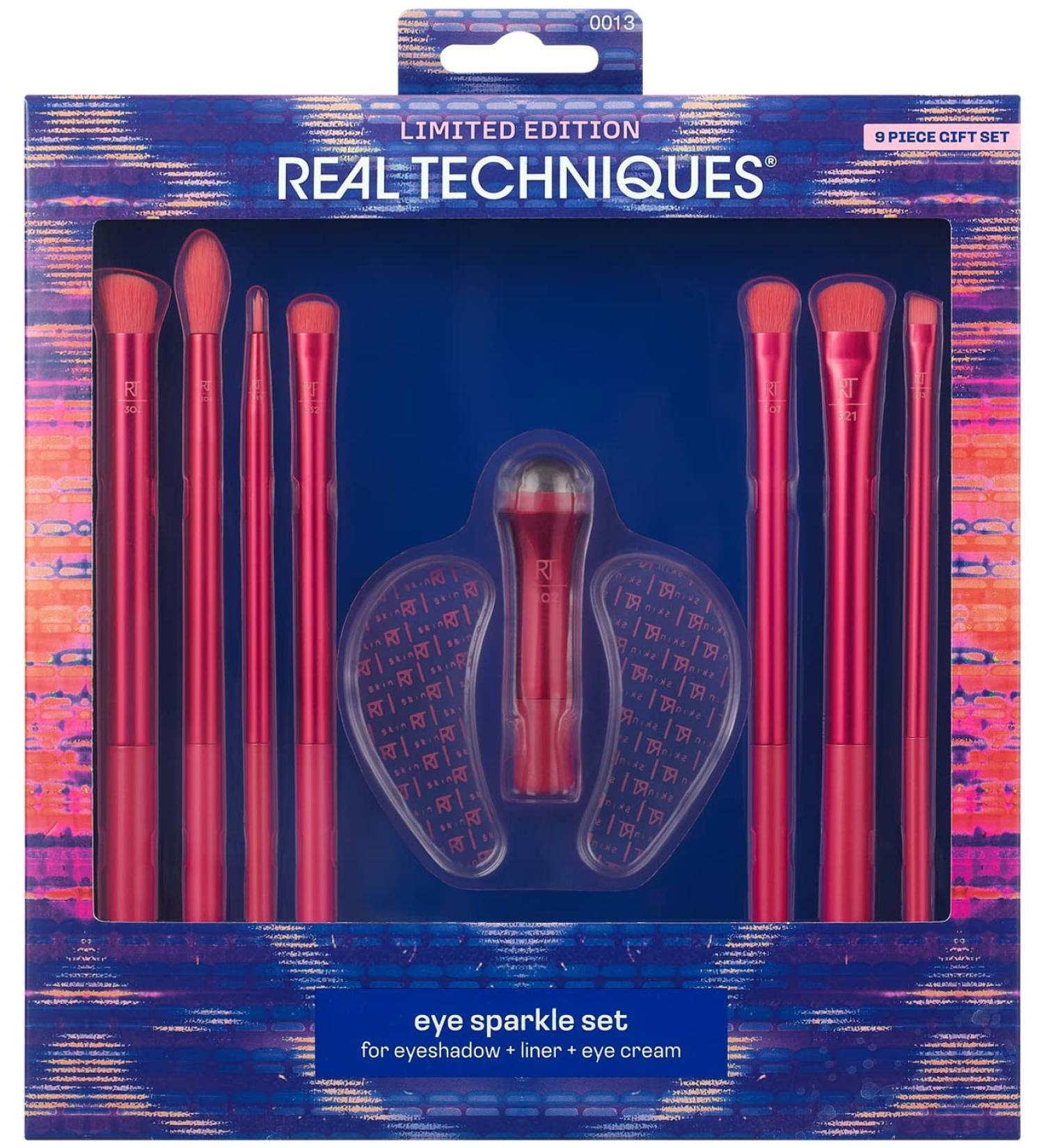 REAL TECHNIQUES Limited Edition Eye Sparkle Makeup Brush & Skincare Kit Eye Makeup Brushes Under Eye Reviver To Reduce Puffiness and Dark Circles 9 Piece Gift Set Pink - Buy Online on GoSupps.com