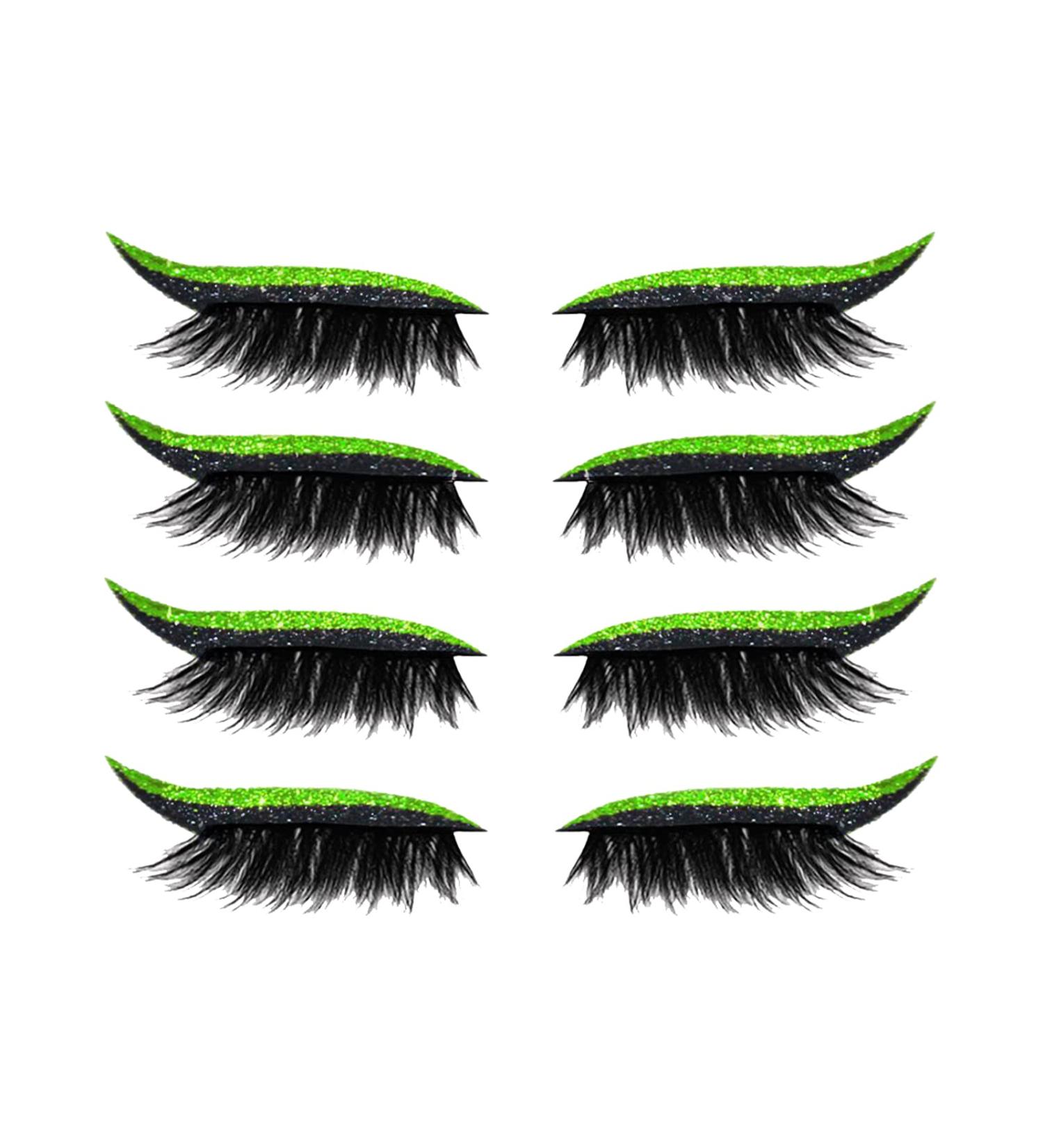 False Eyelashes Eyeliner 4 Pairs Reusable Eyeliner and Eyelash Stickers 2 in 1 Eye Glitter Shiny Makeup Eyeliner Sticker Self-Adhesive Eyelashes Waterproof Instant Eyeshadow Tape Stickers-Green - Buy Online on GoSupps.com