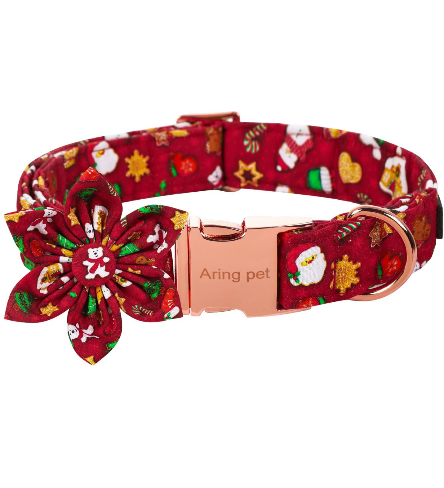 Aring Pet Christmas Dog Collar - Cute Santa Claus Design with Flower | Cotton Red Collar for Small Medium Large & XL Dogs - Perfect Holiday Accessory - Buy Online on GoSupps.com