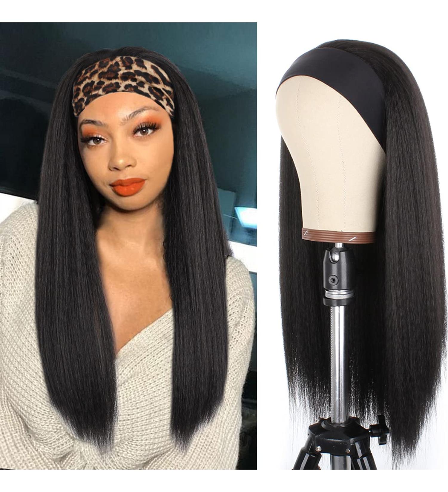 Kachanaa 22 Inch 1B# Kinky Headband Wig for Black Women - Natural Synthetic Yaki Straight Style with Glueless Design - Buy Online on GoSupps.com