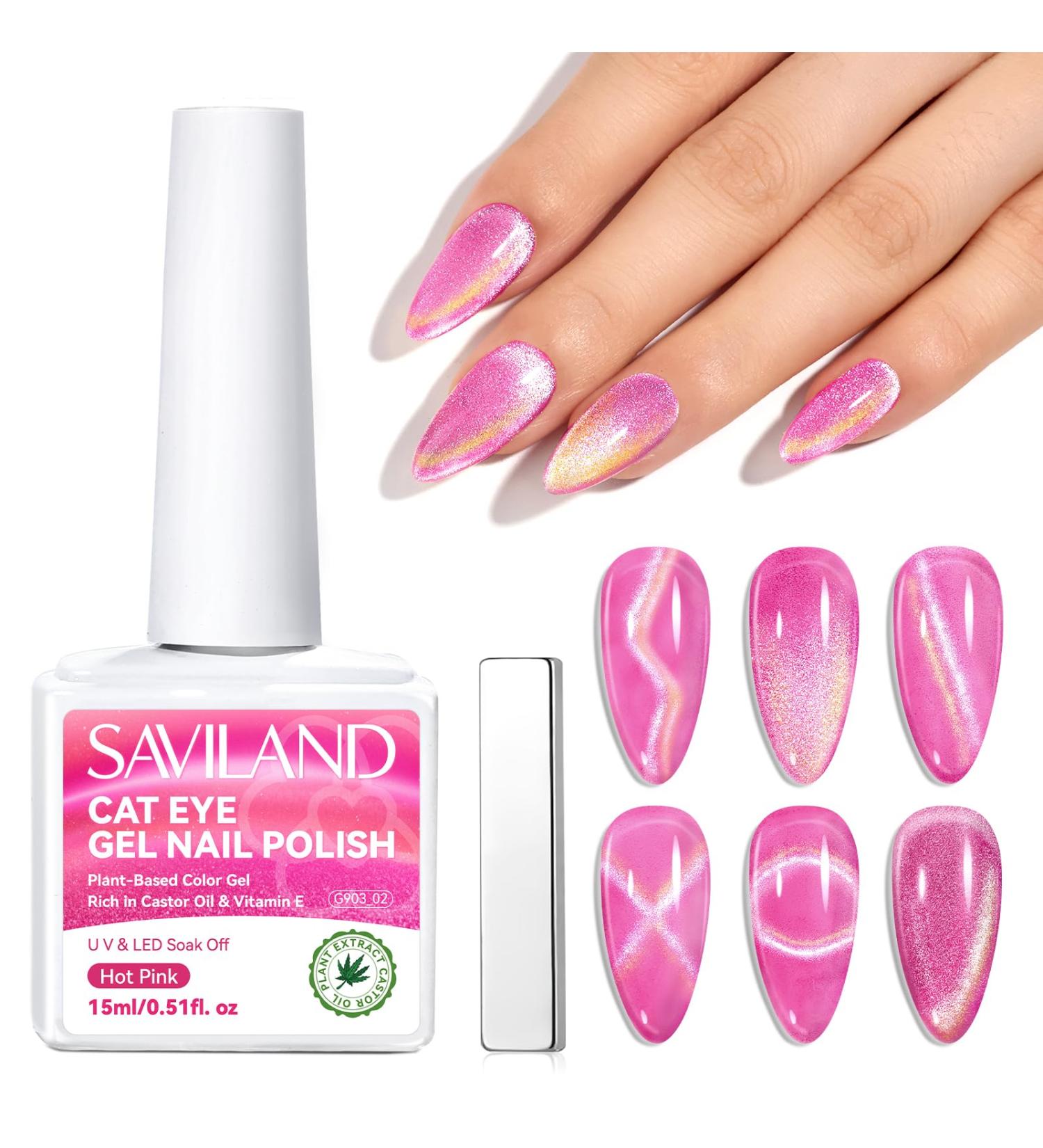 SAVILAND Cat Eye Gel Nail Polish Castor Oil Vitamin E: Double Flashes Effect Cateye Gel Polish Soak Off U V LED Cateye Magnet for Nails Magnetic Gel Nail Polish Nail Art Magnet Home DIY Nail Salon Pink - Buy Online on GoSupps.com