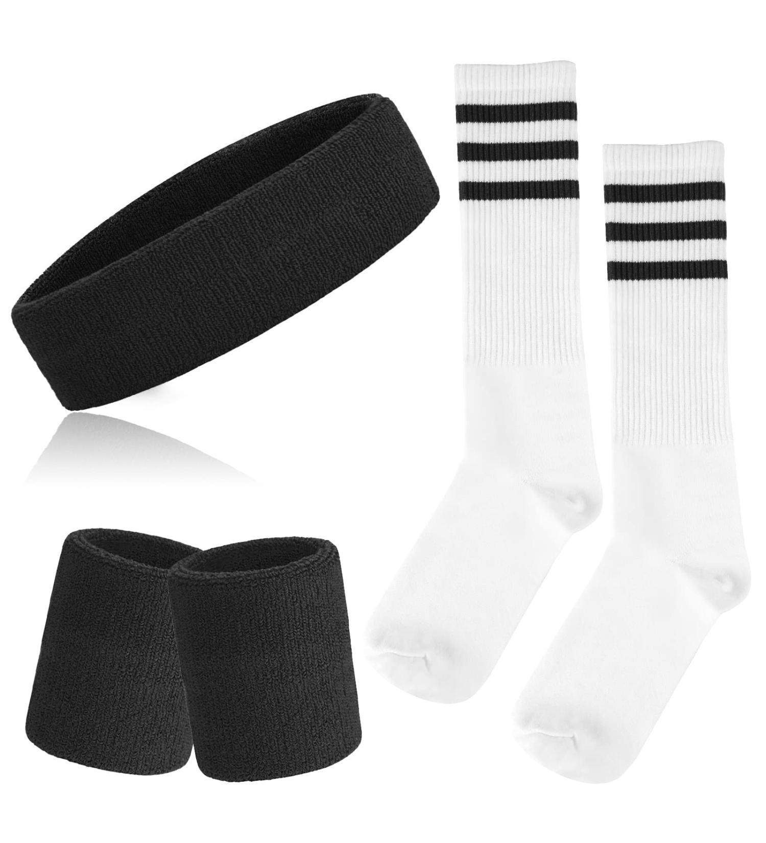ONUPGO 5-Piece Striped Sports Sweatband & Socks Set for Men Women - Ideal for 80s Costumes & Theme Parties - Buy Online on GoSupps.com