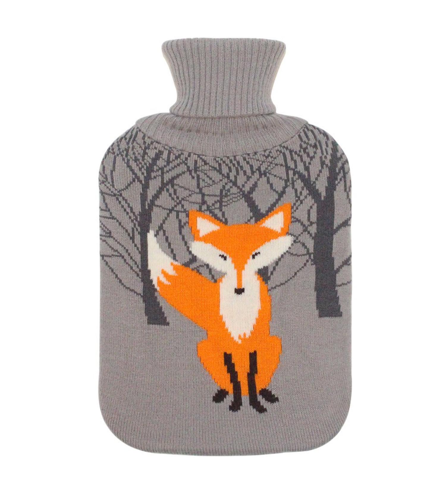 2L Soft Hot Water Bottle Knit Cover - Gray with Fox Design - Buy Online on GoSupps.com