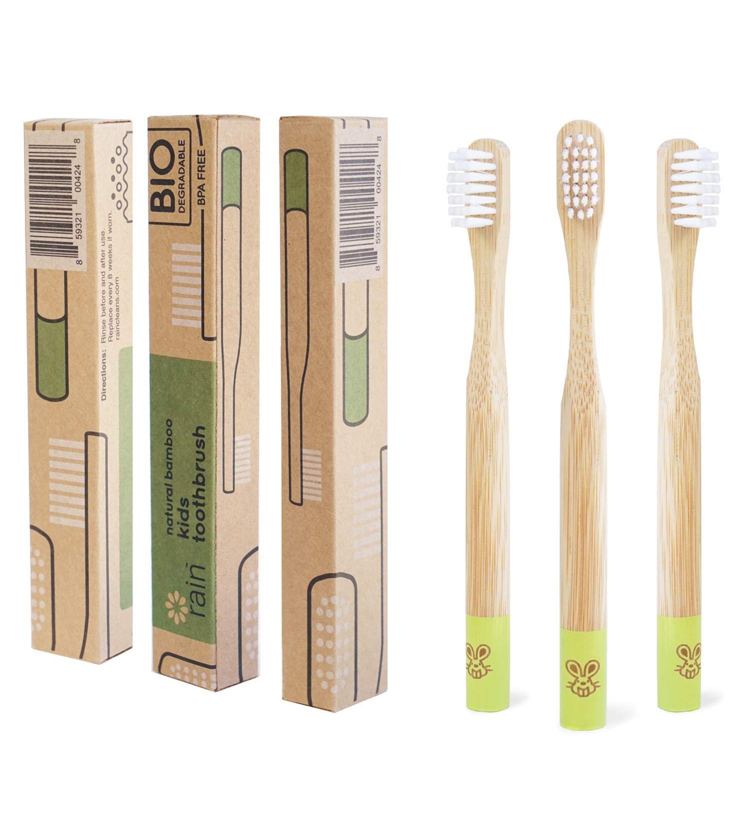 Rain Organic Bamboo Baby Kids Toothbrush - Safe Infant Toddler Toothbrush 6-12 Months+ | BPA-Free Biodegradable Wood, Extra Soft Bristles | Children's Dental Care (3 Pack) - Buy Online on GoSupps.com