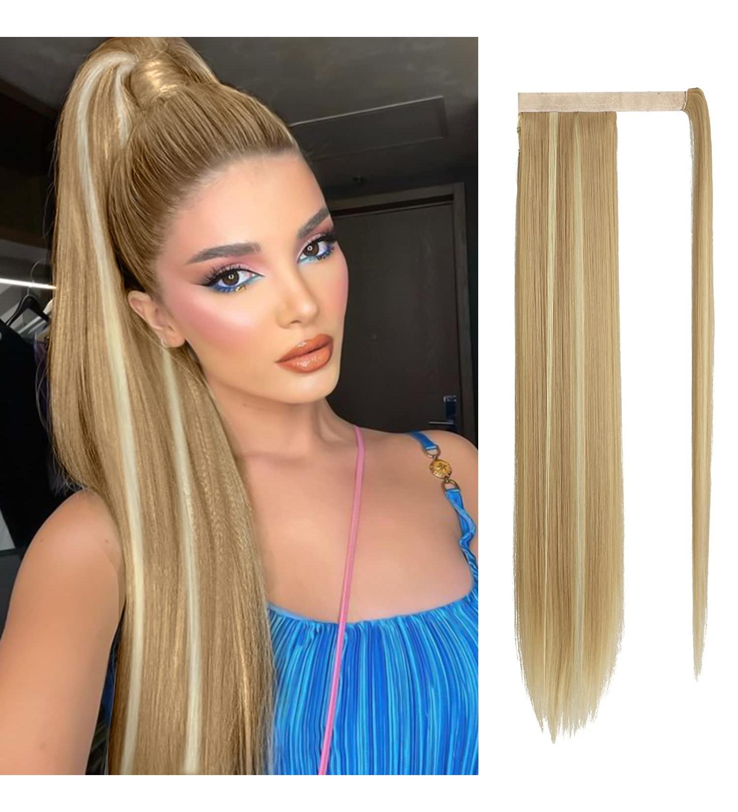 SOFEIYAN Long Straight 28 Wrap Around Ponytail Extension - Light Blonde/Platinum Blonde Mix - Clip in Hairpiece for Women - Buy Online on GoSupps.com