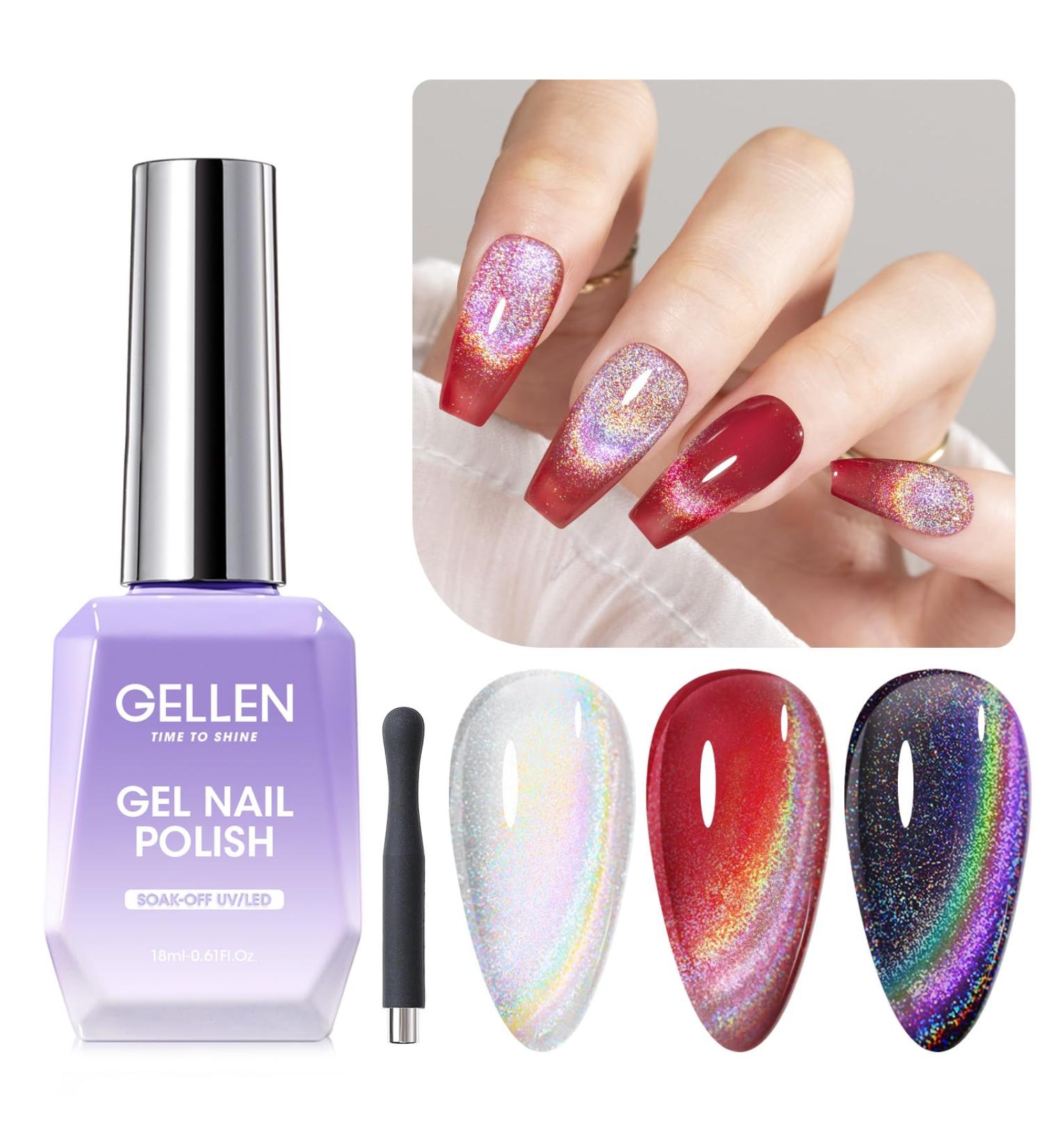 Gellen Cat Eye Gel Nail Polish - 18ml Rainbow Glitter UV Gel for Stunning Magnetic Nail Art | Reflective Holographic Effects - Buy Online on GoSupps.com