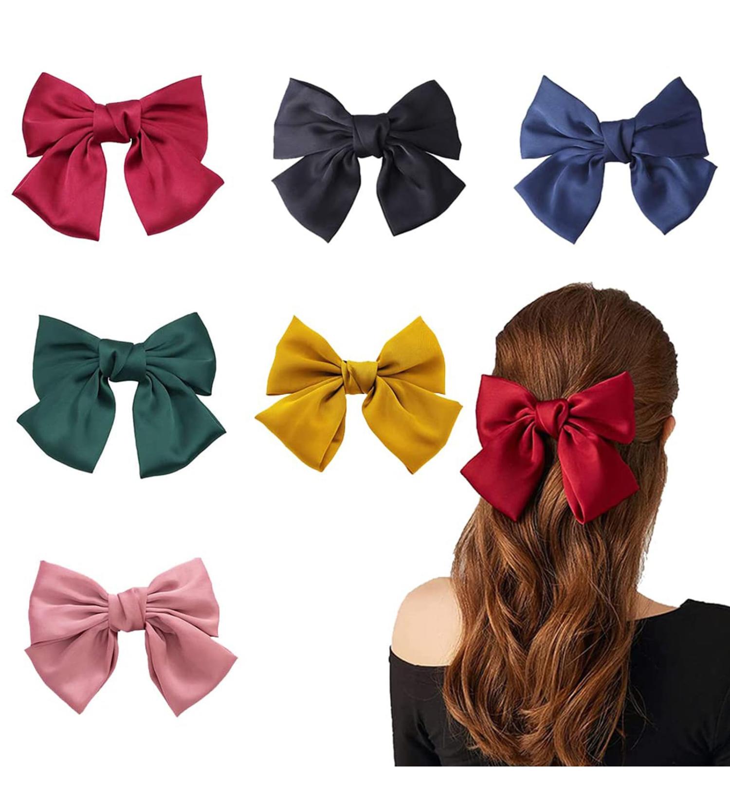Buy Big Bowknot Hair Clips - 6 Large Loop Hair Accessories for Women Girls & Schoolgirls - Vibrant 6 Color Set - Buy Online on GoSupps.com