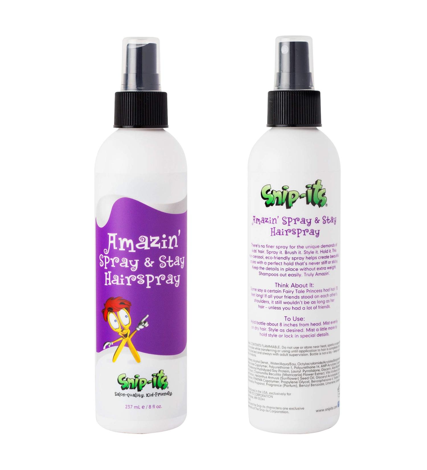 Snip-its Amazin' Spray & Stay Kids Hair Spray 8oz | Medium Hold Kids Hair Styling Product Non-Aerosol Hairspray with Fresh Smell Made in USA with Natural Ingredients | Salon Quality Kid Friendly - Buy Online on GoSupps.com