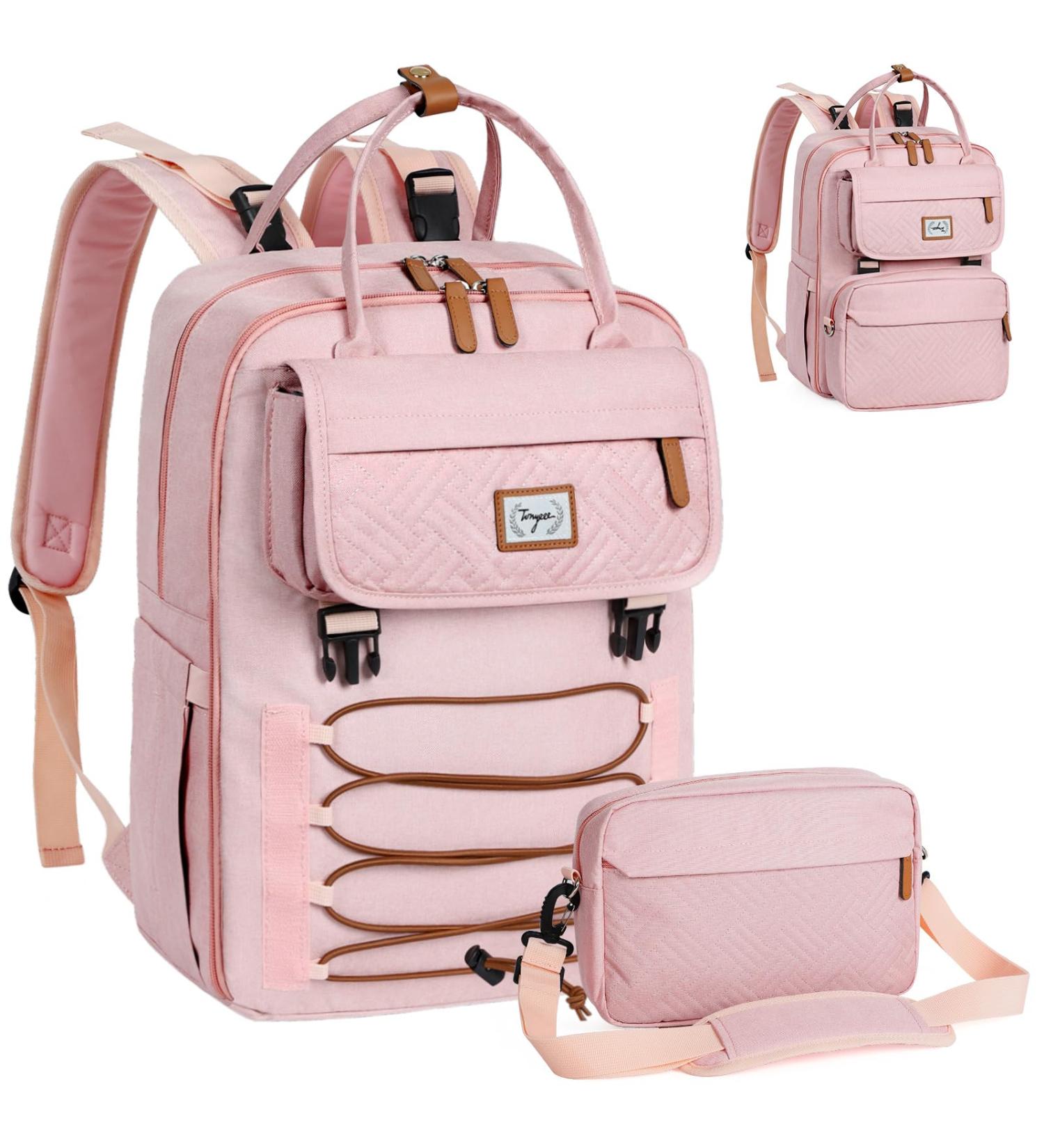 Tonyee Wrap Backpack - Stylish Diaper Bag with Removable Bottle & Diaper Pad Travel Essentials for Moms & Dads - Rosa - Buy Online on GoSupps.com