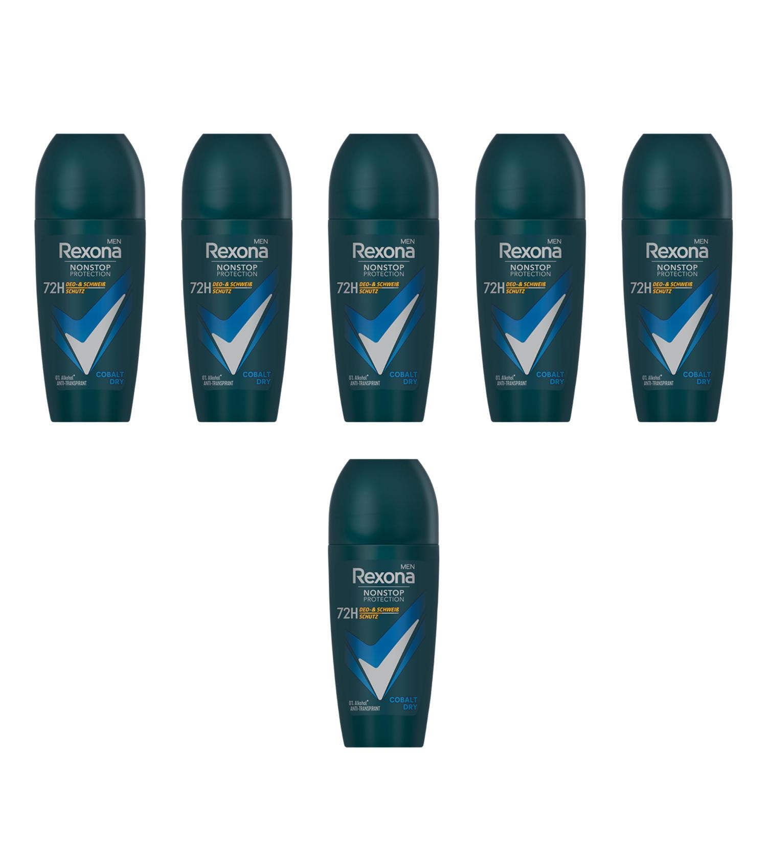 Rexona Men Nonstop Protection Cobalt Dry Antiperspirant Roll-On Deodorant with 72 Hour Protection Against Sweat and Body Odor 50ml (Pack of 6) - Buy Online on GoSupps.com