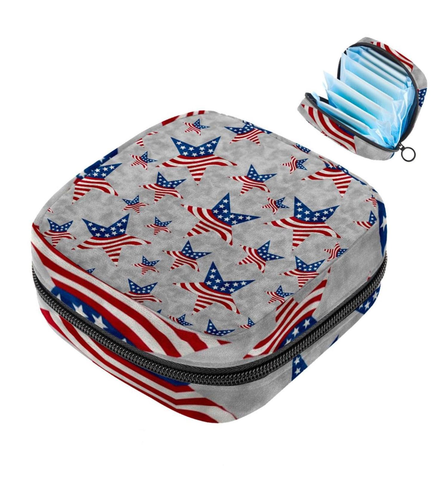 USA Patriotic Stars Menstrual Cup & Sanitary Napkin Storage Bag - Large Capacity Organizer for Girls Travel - Multi-Colored 7 - Buy Online on GoSupps.com