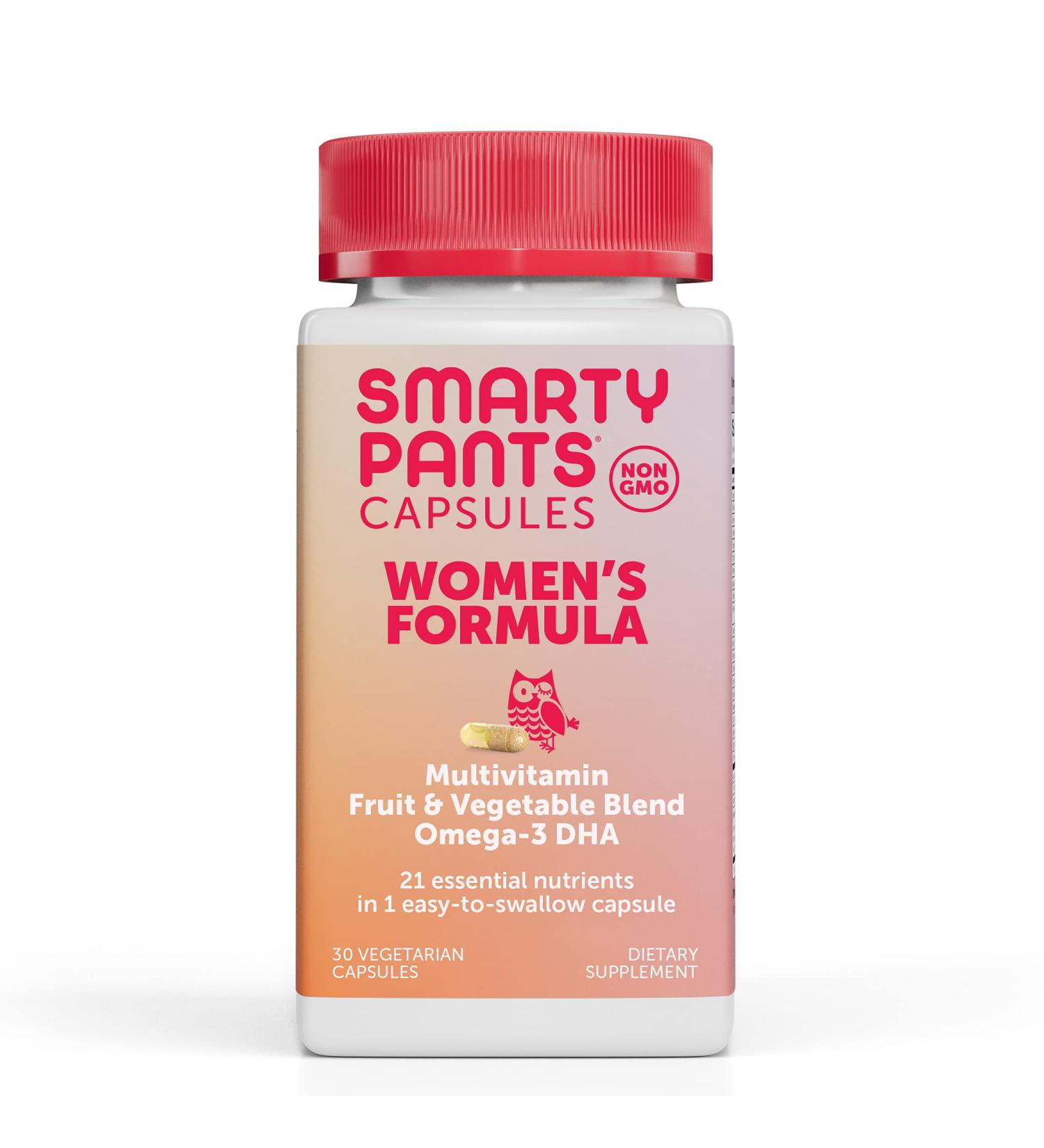 SmartyPants Women's Multivitamin with Omega-3 DHA, Zinc, Biotin, Iron, Folate, Vitamins D3, C, B6, B12 - 30 Day Supply, 30 Capsules - Women's 30 Count - Buy Online on GoSupps.com