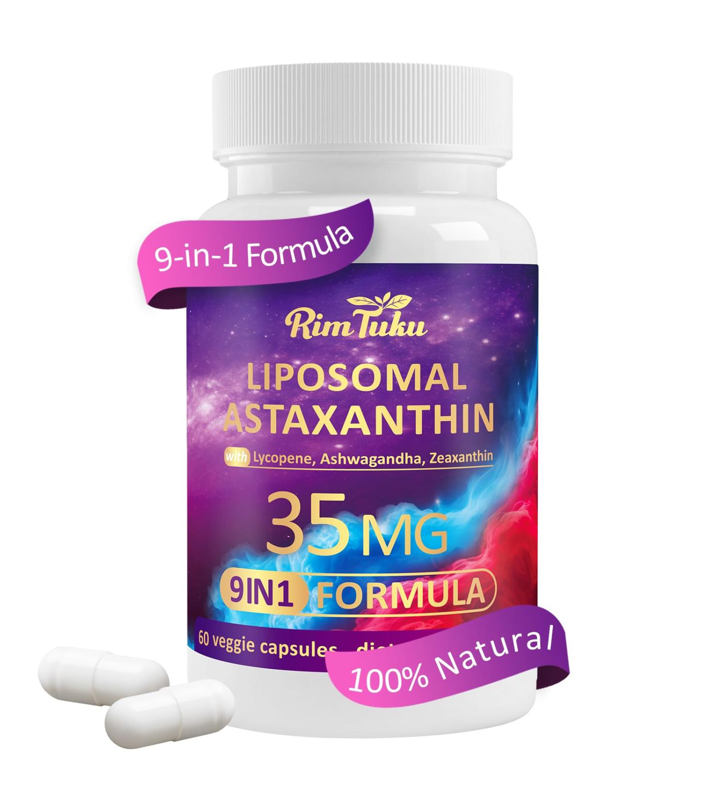 RimTuku Liposomal Astaxanthin Supplement Complex 9-in-1 with Ashwagandha Lycopene Zeaxanthin Antioxidant Supplement Support Eye Skin & Joint Health 60 Capsules - Buy Online on GoSupps.com
