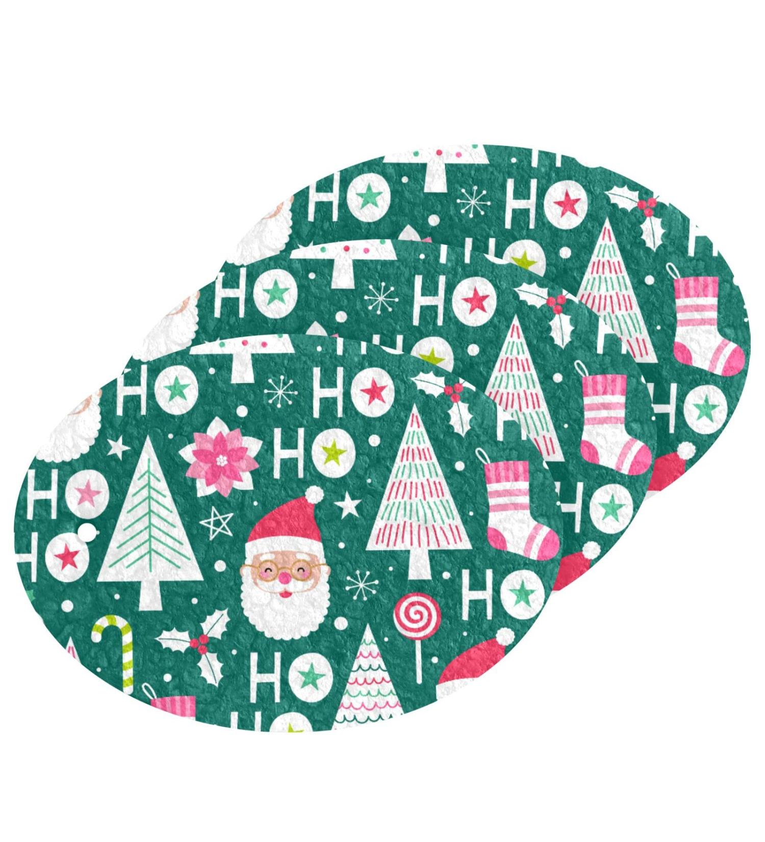 3-Pack Cleaning Kitchen Sponges Oval Santa Claus Kitchen Cellulose Dishwashing Wood Pulp Cotton - Buy Online on GoSupps.com