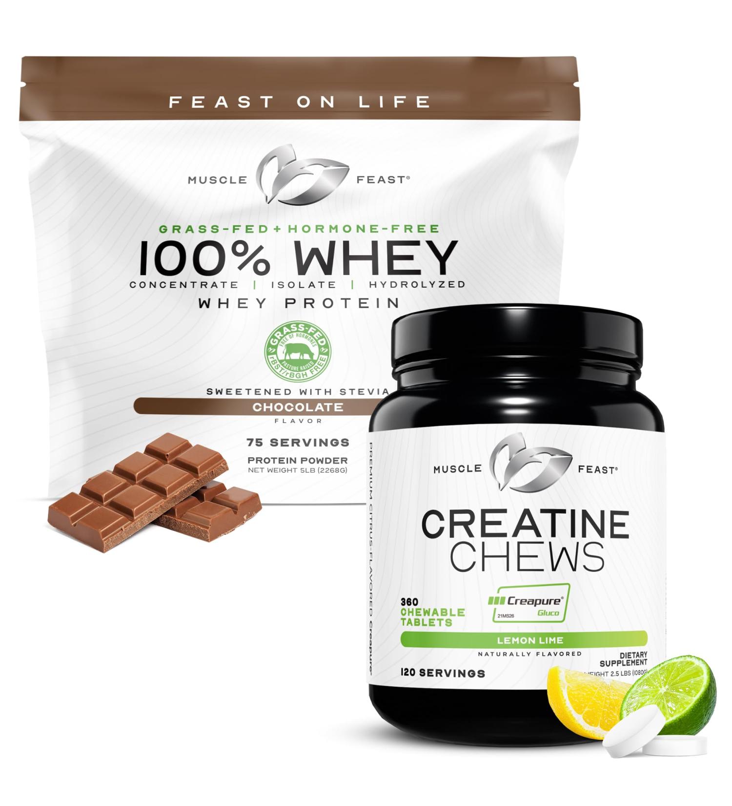 Muscle Feast Isolate + Creatine Candy Bundle: 1 Whey Protein Isolate (Chocolate 5lb) + 1 Creatine Candy (Lemon Lime 360) | Premium Supplements Vegetarian Gluten Free - Buy Online on GoSupps.com