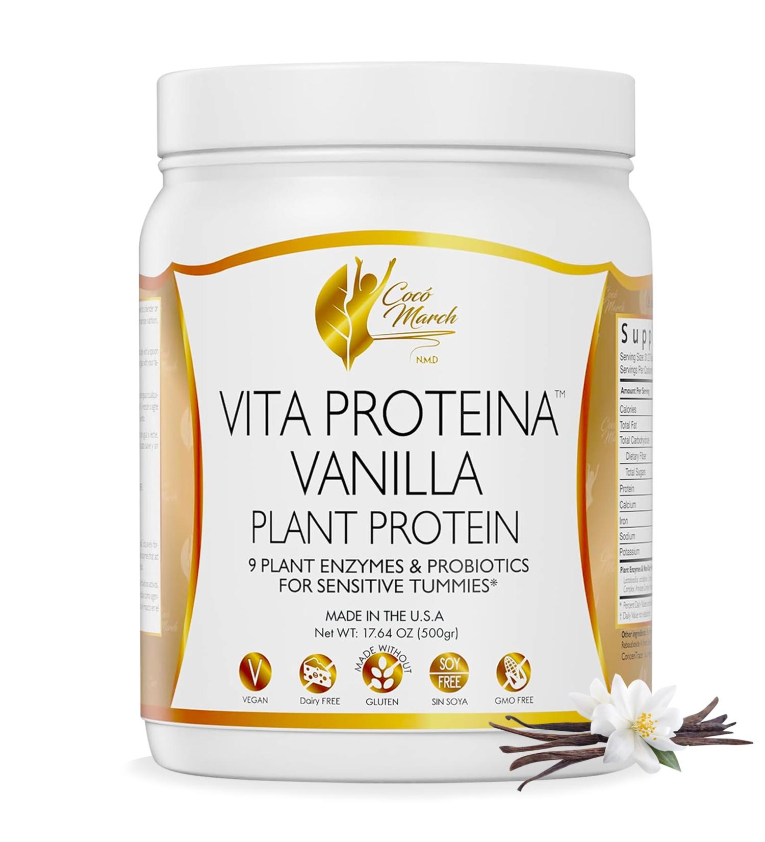 Coc March N.M.D Vita Protein Powder Vegan Vanilla Plant Protein, 20g Protein per Serving with Probiotics & Digestive Enzymes for Sensitive Tummies, Gluten Free, Organic, Dairy Free, Soy Free - 500g - Buy Online on GoSupps.com