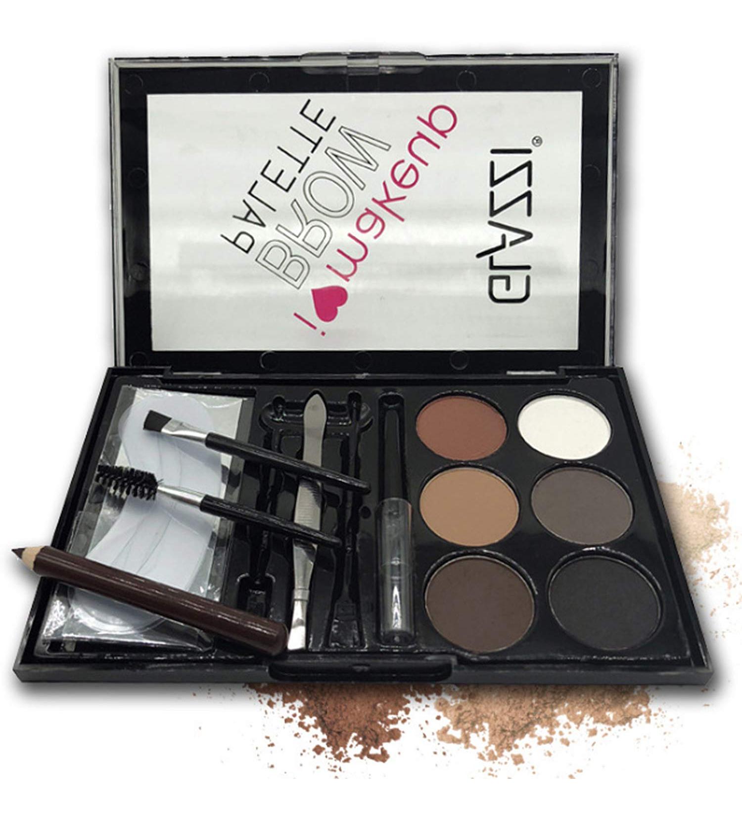 Vtrem Eyebrow Contour Palette Set | Professional Brow Makeup with 6 Powders Stencils Brush Tweezers - Perfect Brows (Style 1 - Buy Online on GoSupps.com