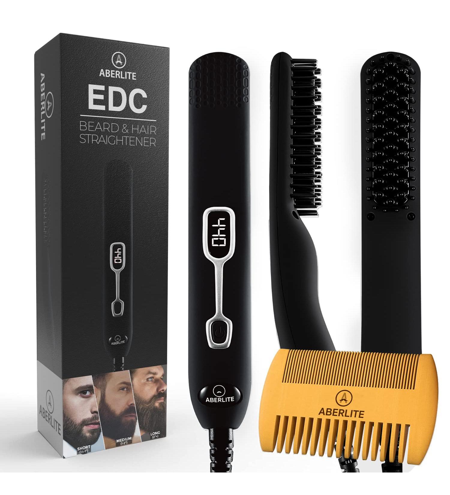 Aberlite EDC Premium Beard Straightener Brush for Men - Professional Heated Comb - Beard Grooming Kit Gift Set (Black) - Buy Online on GoSupps.com