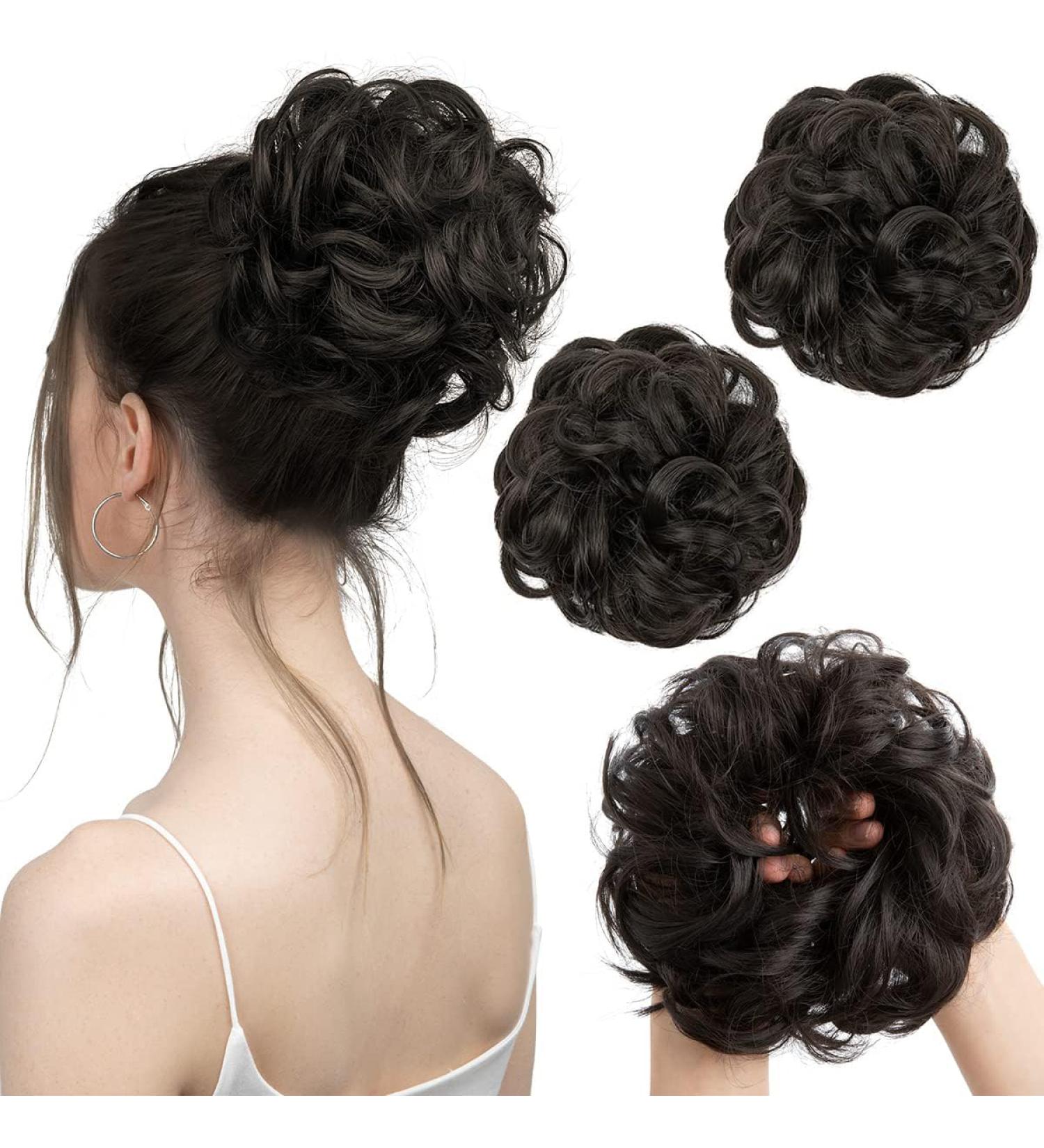 2PCS Curly Wavy Messy Hair Bun Extensions for Women Girls - Natural Black 2 - Buy Online on GoSupps.com