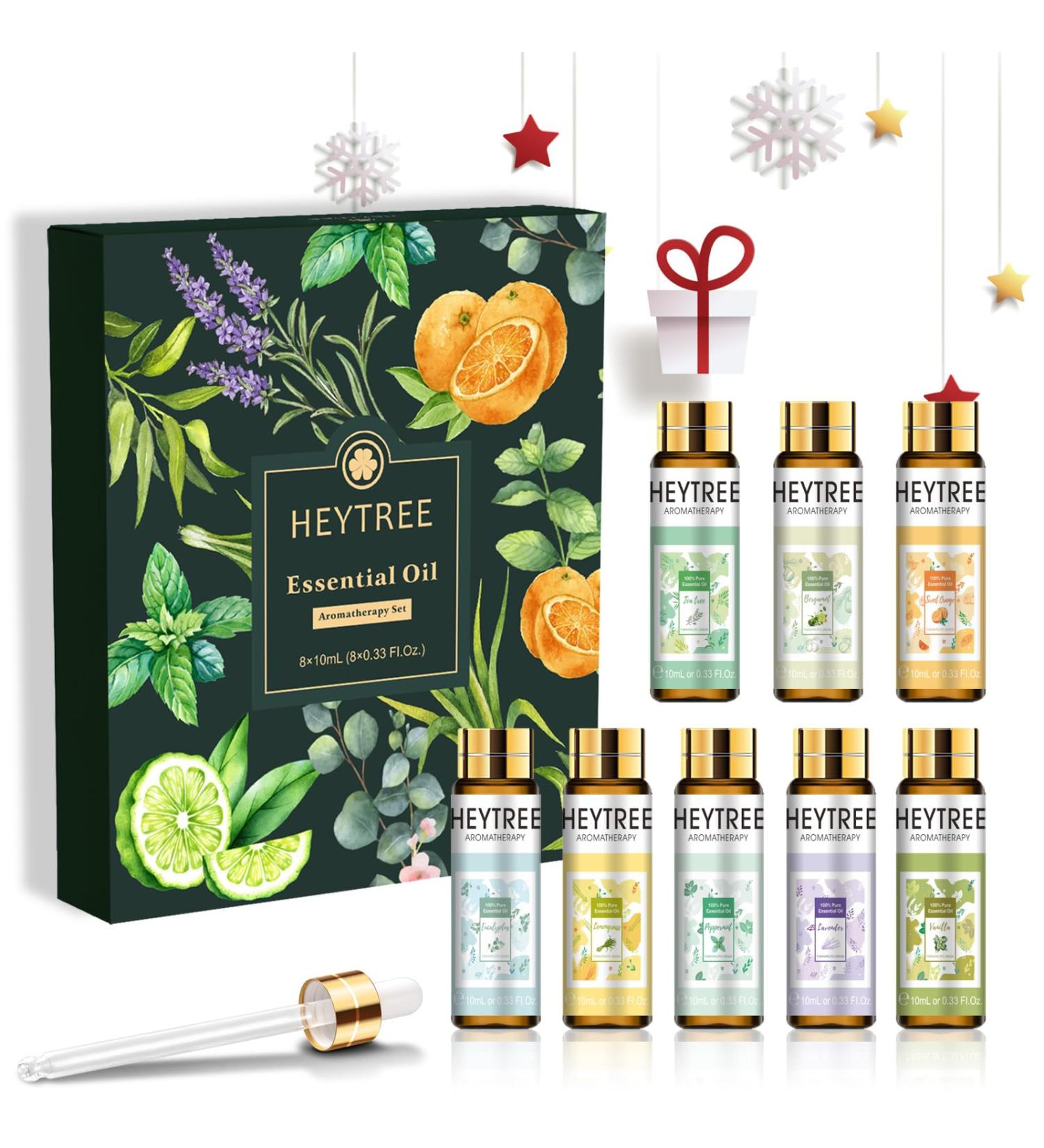 HEYTREE Essential Oils Set - 8 x 10ml Pure Natural Aromatherapy Oils - Lavender, Eucalyptus, Tea Tree, Vanilla, Peppermint, Lemongrass, Bergamot, Orange - Perfect Christmas Gifts - Buy Online on GoSupps.com