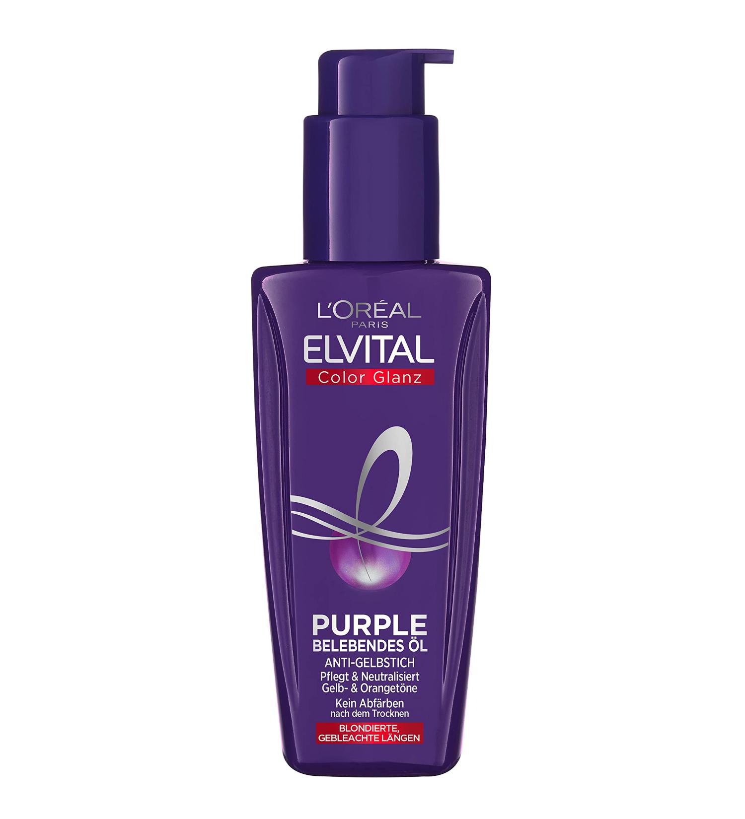 L'Or al Paris Elvital Purple Hair Oil for Blonde & Gray Hair - 100ml Color Gloss & Yellow Tinge Neutralizer - Buy Online on GoSupps.com