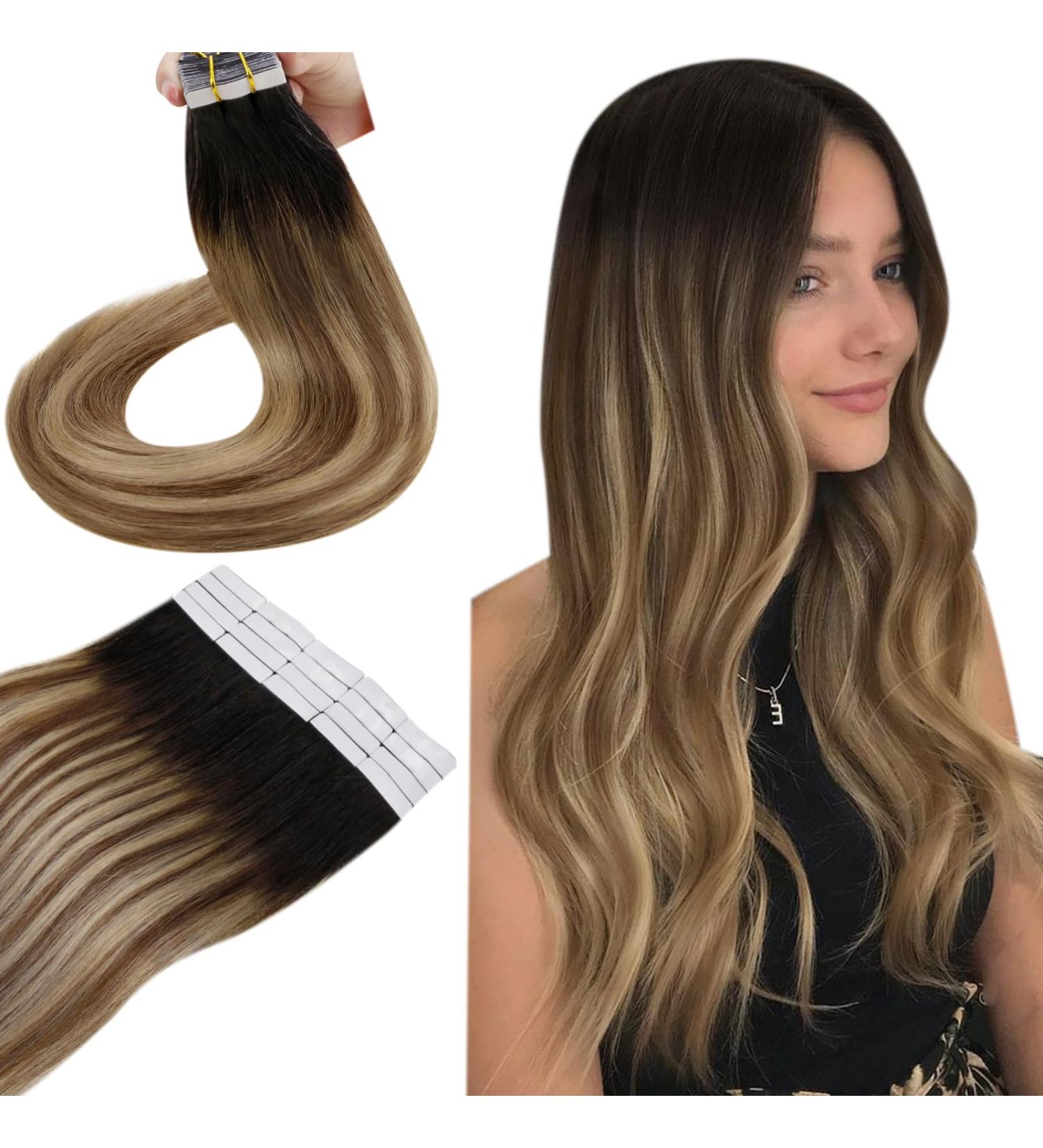 Hetto Real Hair Tape Extensions | Blonde Balayage Remy Hair 55cm - 50g #1B/6/27 - Buy Online on GoSupps.com
