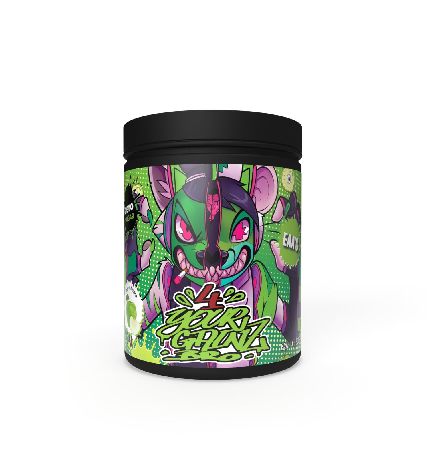 4YourGainz Bro EAA Keto-Blend Amino Acids - Vegan BCAA for Bodybuilding - 500g Fresh Green Apple - International Shipping Available - Buy Online on GoSupps.com