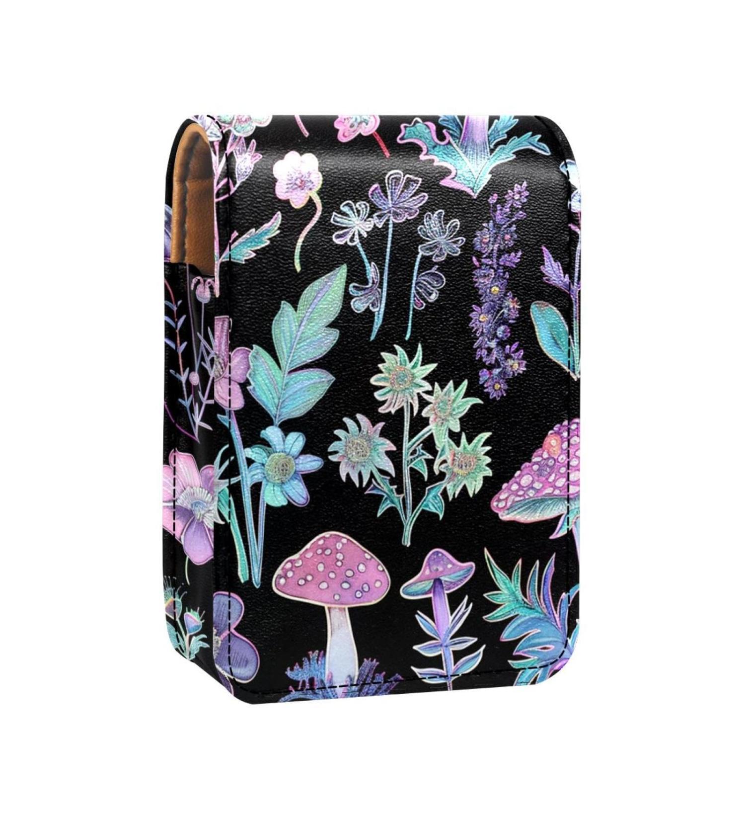 Travel Lipstick Organizer Case - Portable Makeup Bag with Mirror | Fruit Flower Plant Mushroom Design - Buy Online on GoSupps.com